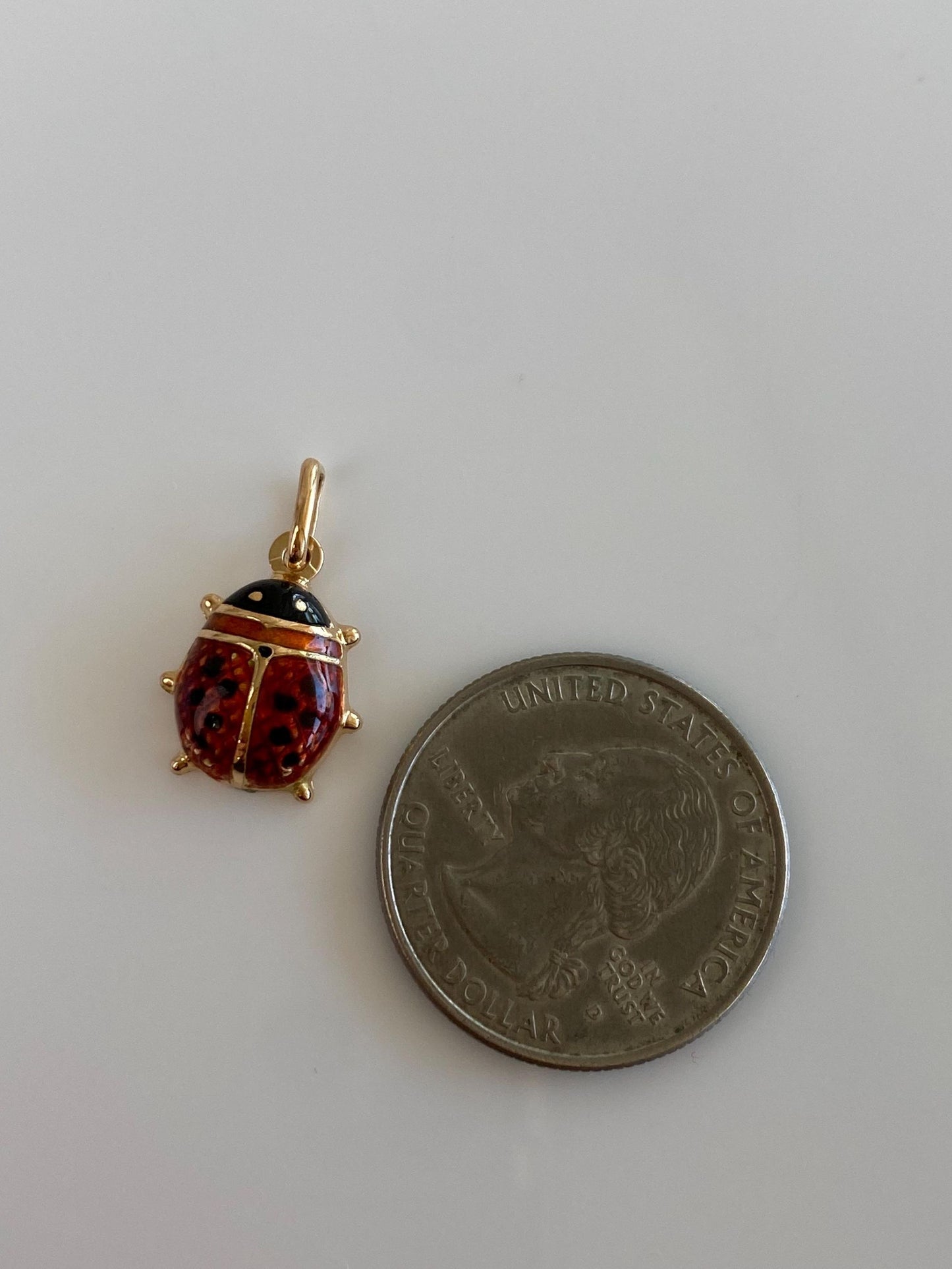 Vintage 18k Yellow Gold Red & Black Enamel Ladybug Charm