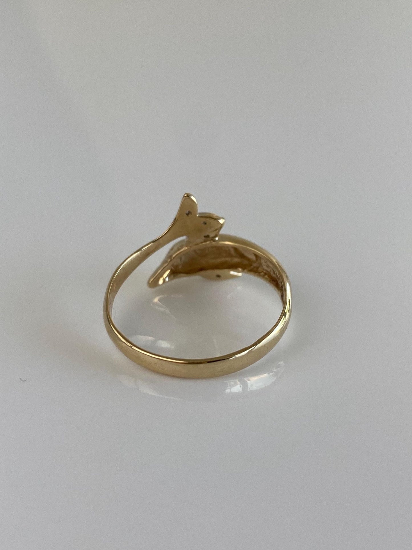 Vintage Solid 10k White & Yellow Gold Diamond Dolphin Ring - Size 8.25