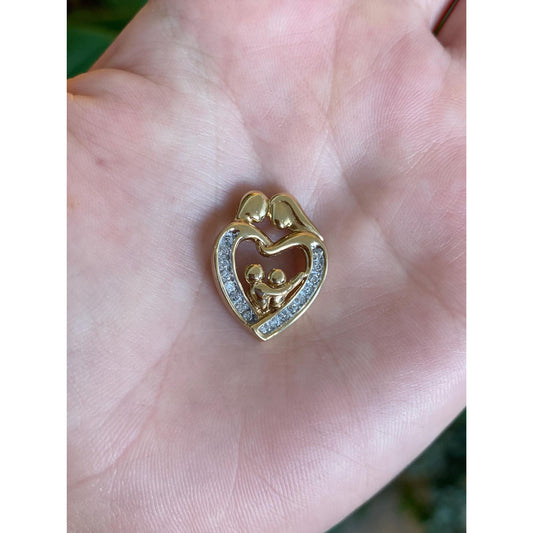 Vintage Solid 10k Yellow Gold Diamond Abstract Mother Child Charm