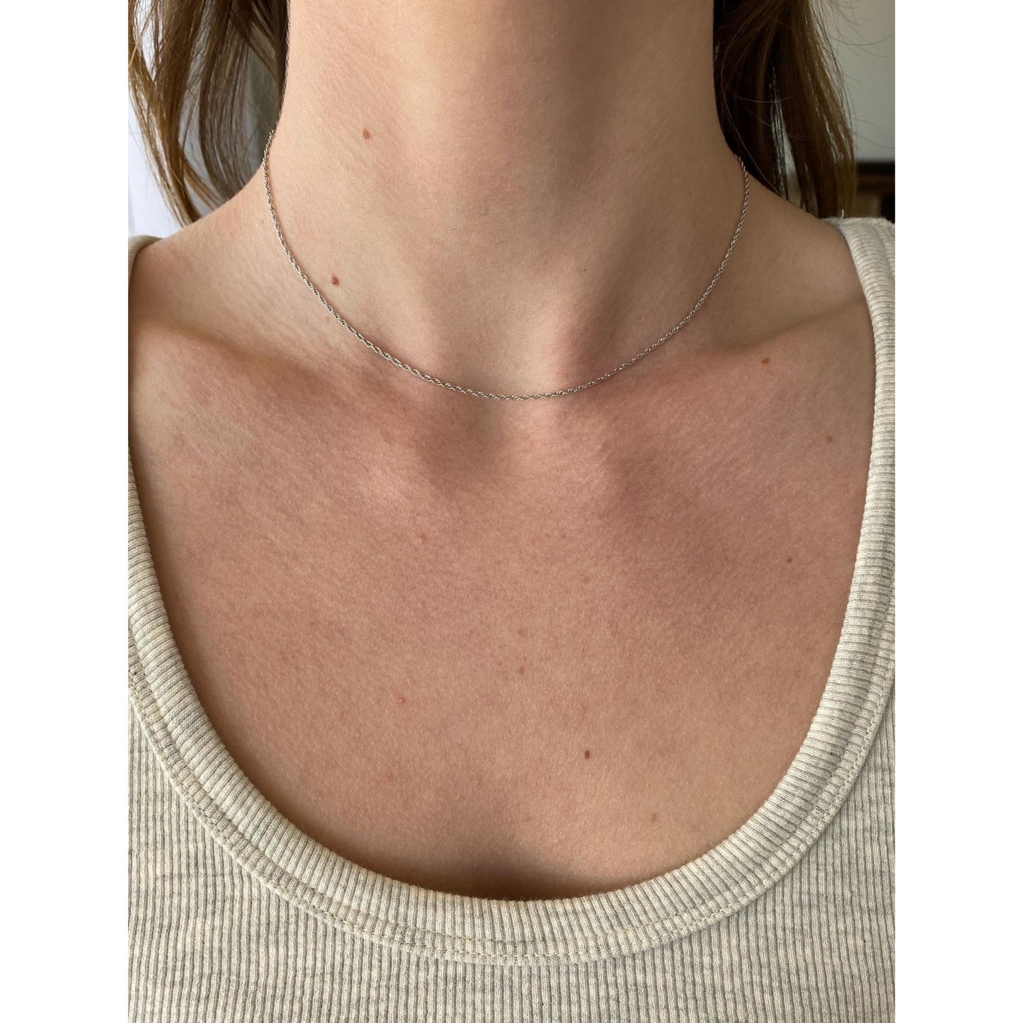 Vintage Solid 14k White Gold Chain Necklace - 15 inches