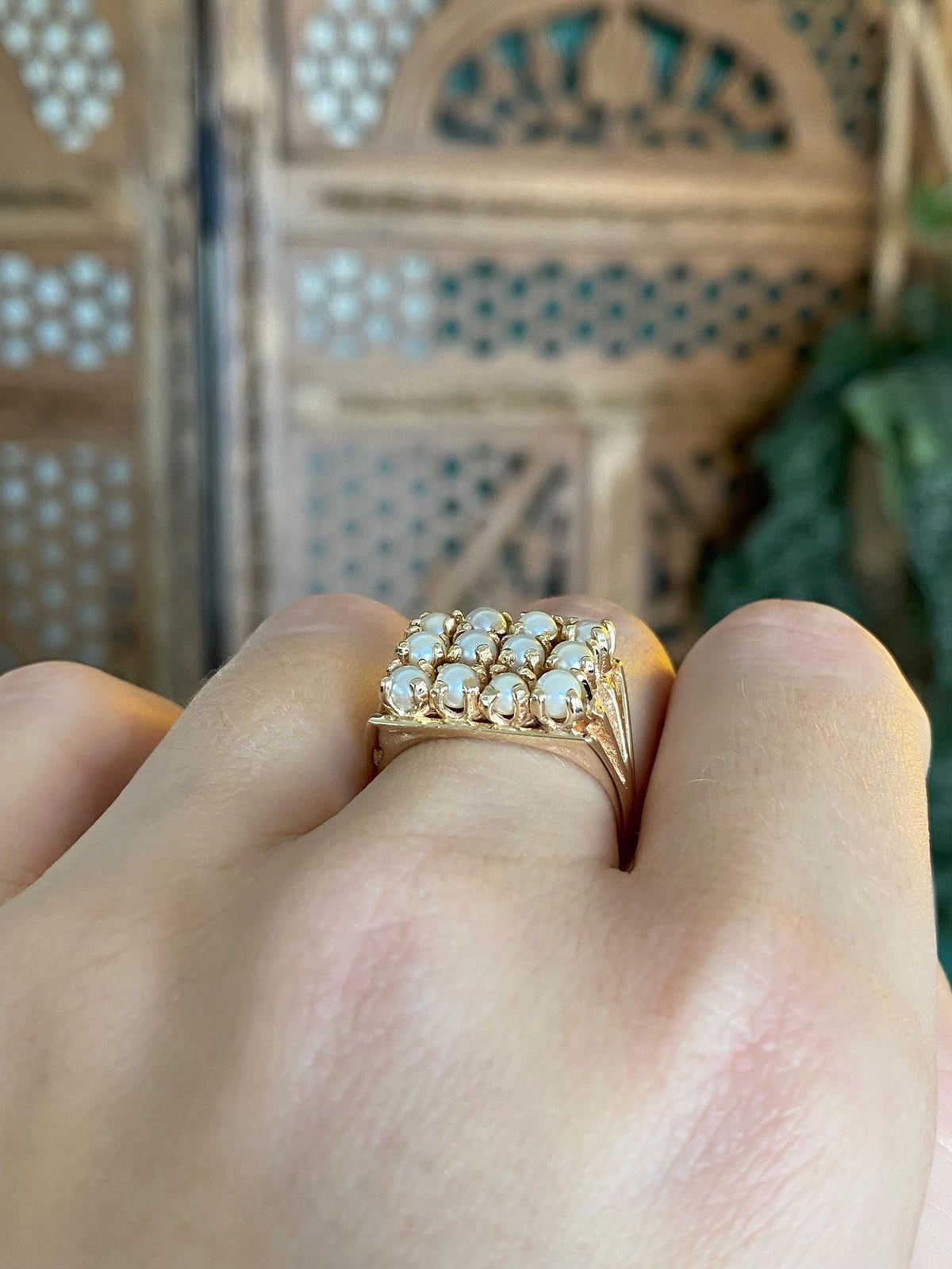 Vintage Solid 14k Yellow Gold Pearl Rows Ring - Size 6.75
