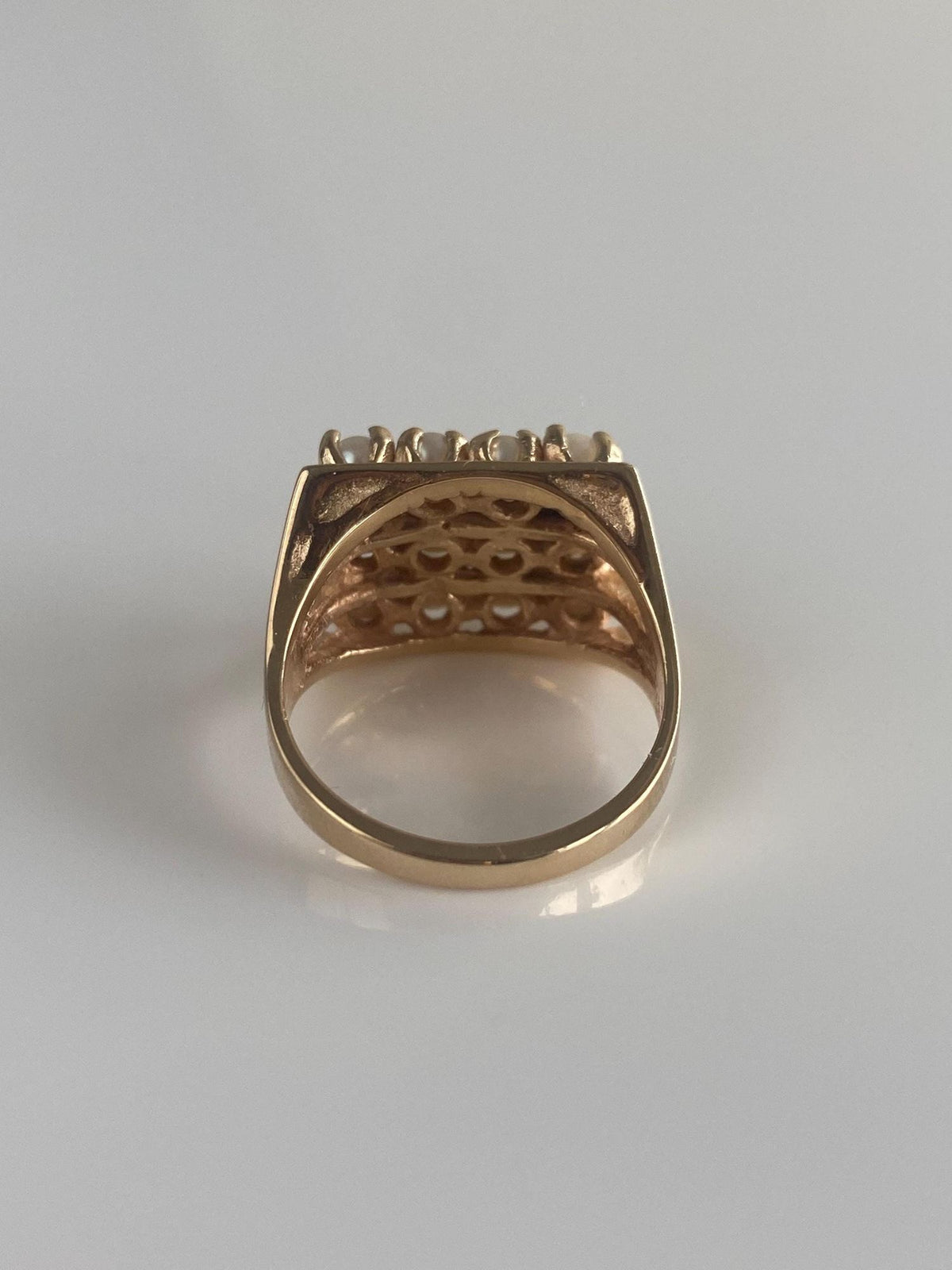 Vintage Solid 14k Yellow Gold Pearl Rows Ring - Size 6.75