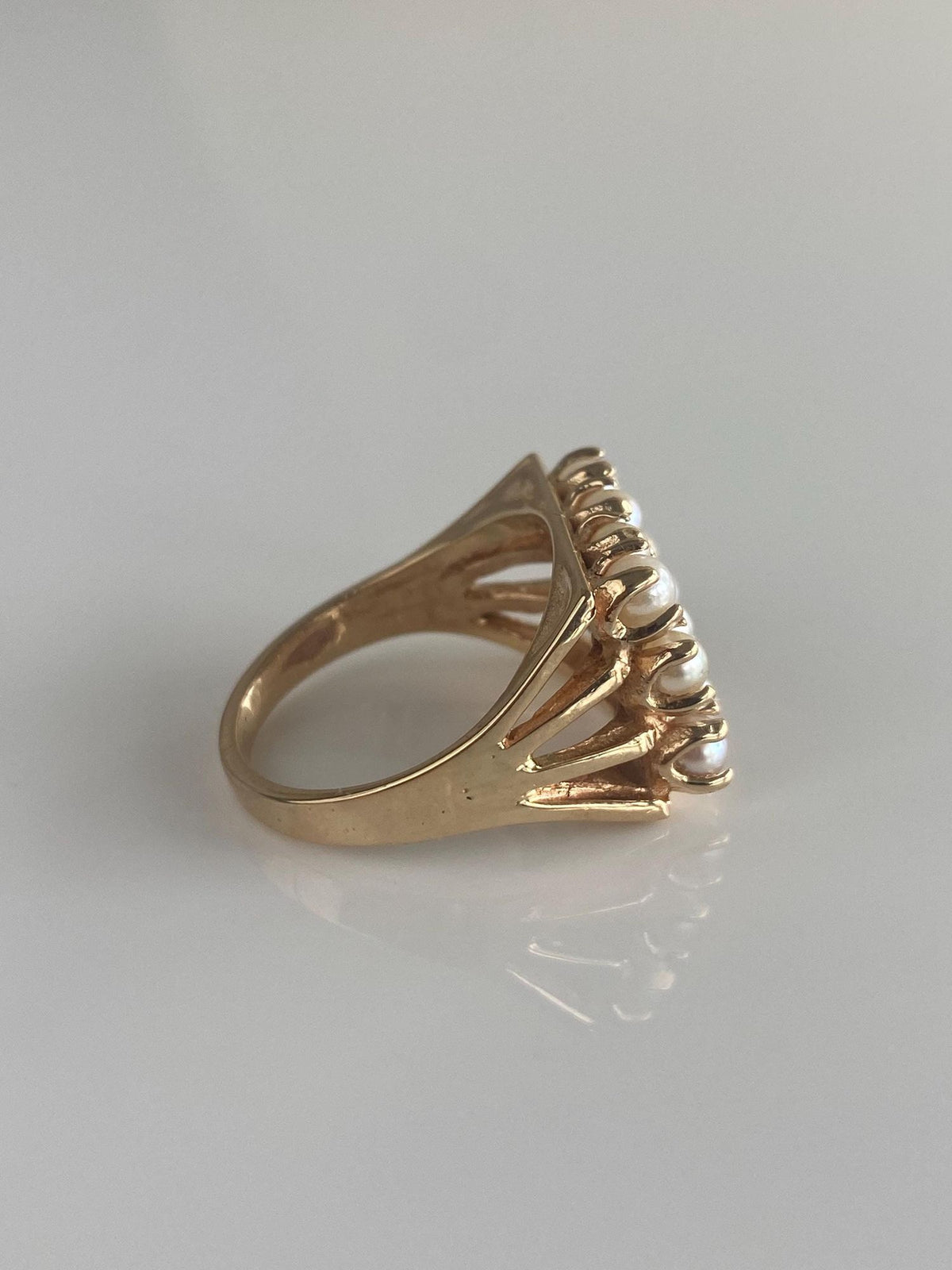 Vintage Solid 14k Yellow Gold Pearl Rows Ring - Size 6.75