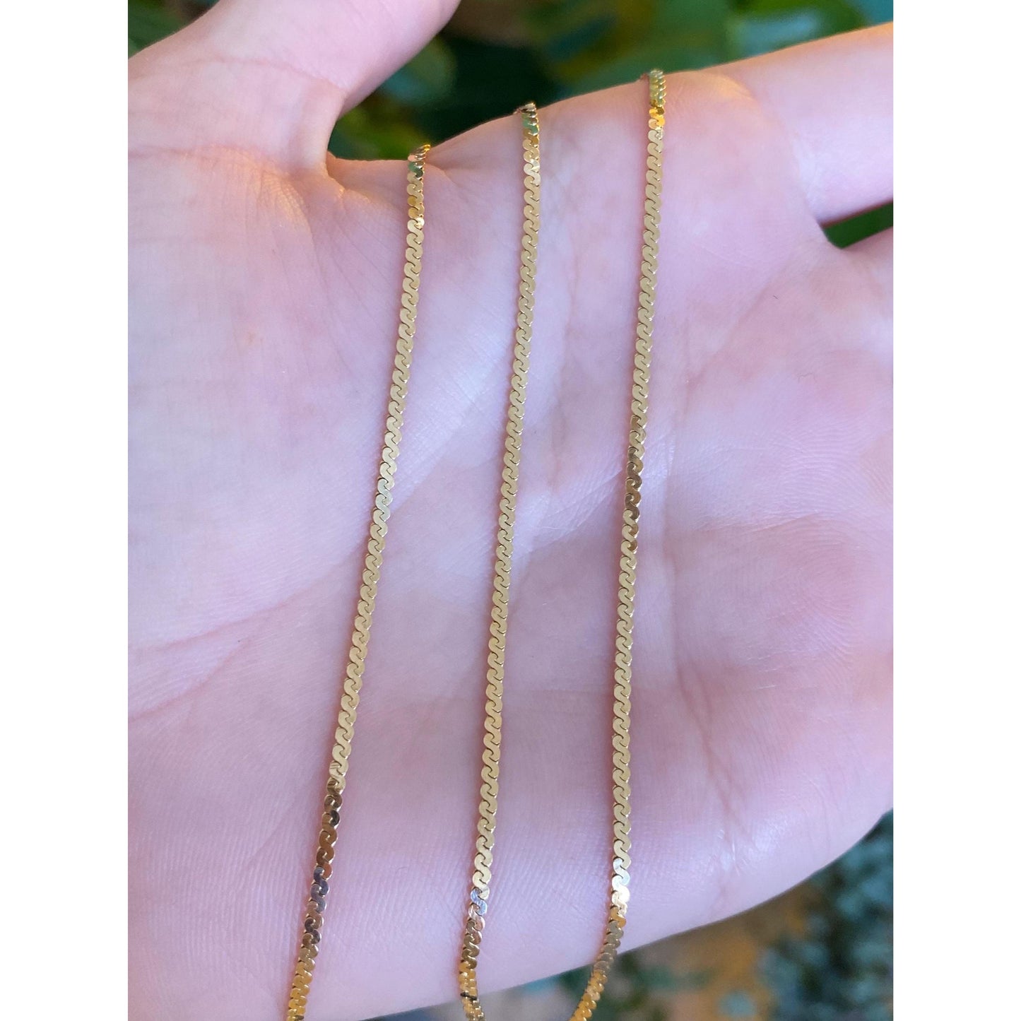 Vintage Solid 14k Yellow Gold Flat Serpentine Chain Necklace - 15.25 inches