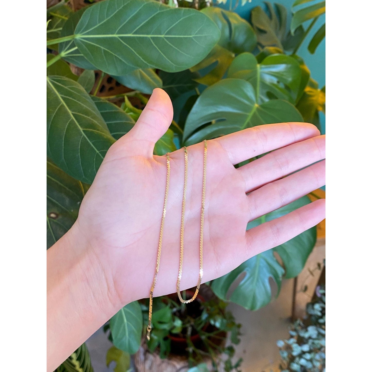 Vintage Solid 14k Yellow Gold Flat Serpentine Chain Necklace - 15.25 inches