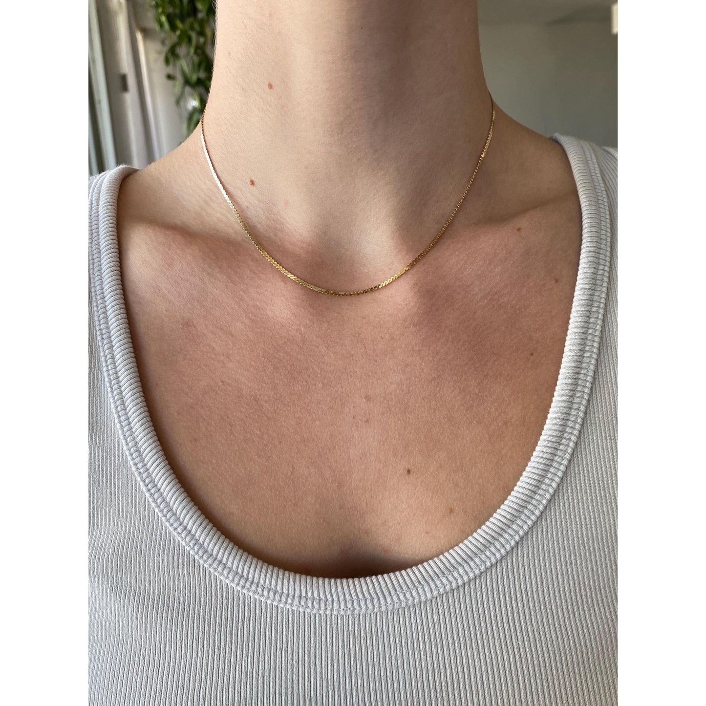 Vintage Solid 14k Yellow Gold Flat Serpentine Chain Necklace - 15.25 inches