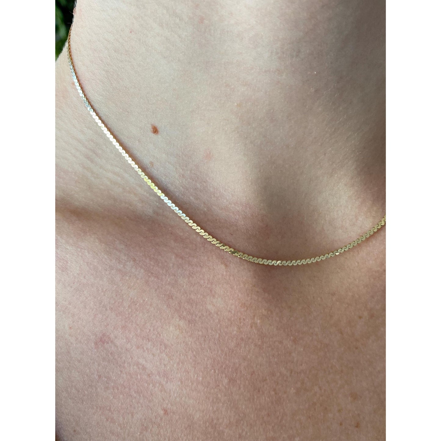 Vintage Solid 14k Yellow Gold Flat Serpentine Chain Necklace - 15.25 inches