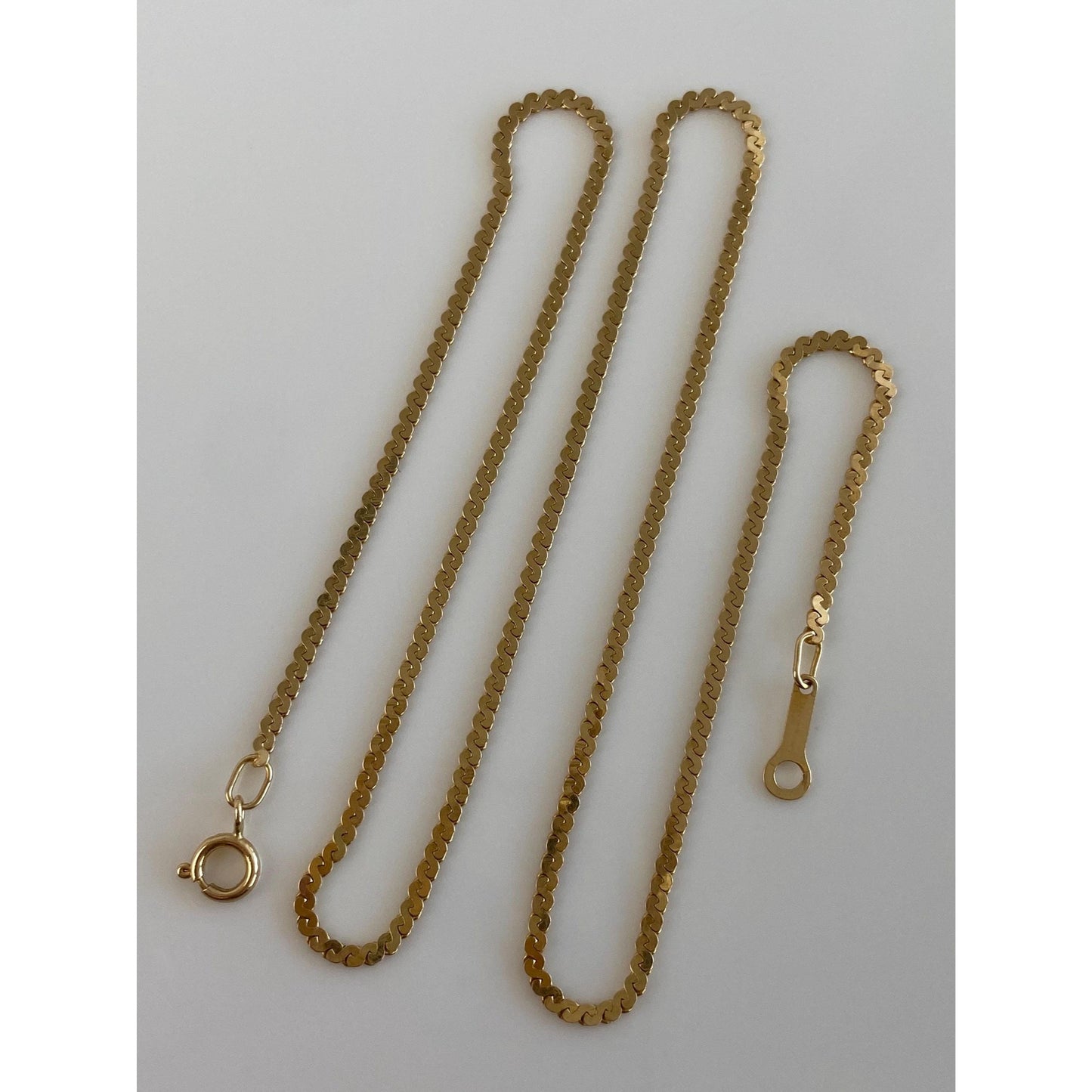 Vintage Solid 14k Yellow Gold Flat Serpentine Chain Necklace - 15.25 inches