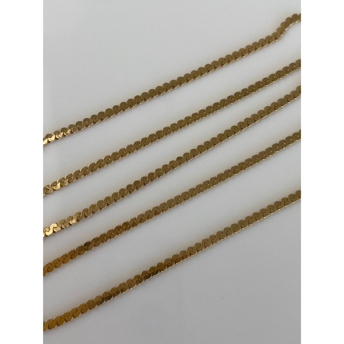 Vintage Solid 14k Yellow Gold Flat Serpentine Chain Necklace - 15.25 inches