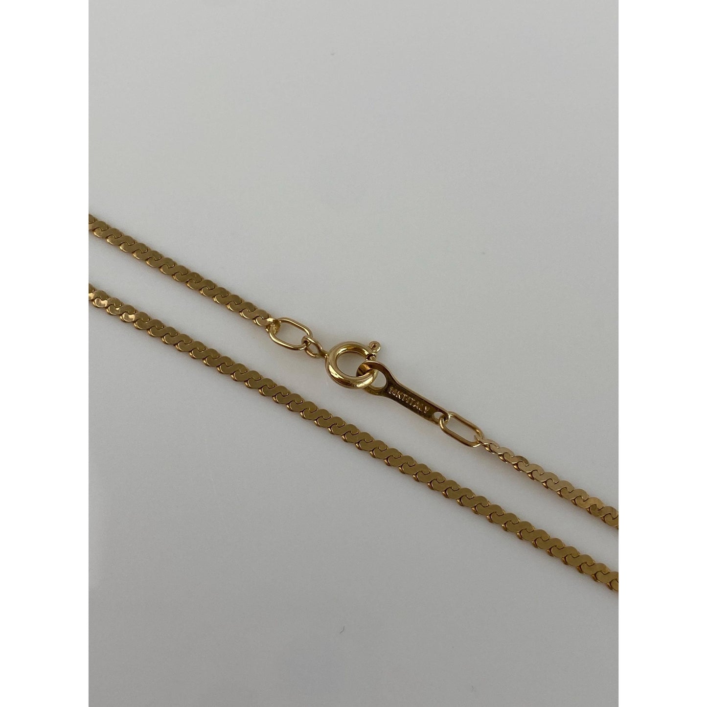 Vintage Solid 14k Yellow Gold Flat Serpentine Chain Necklace - 15.25 inches