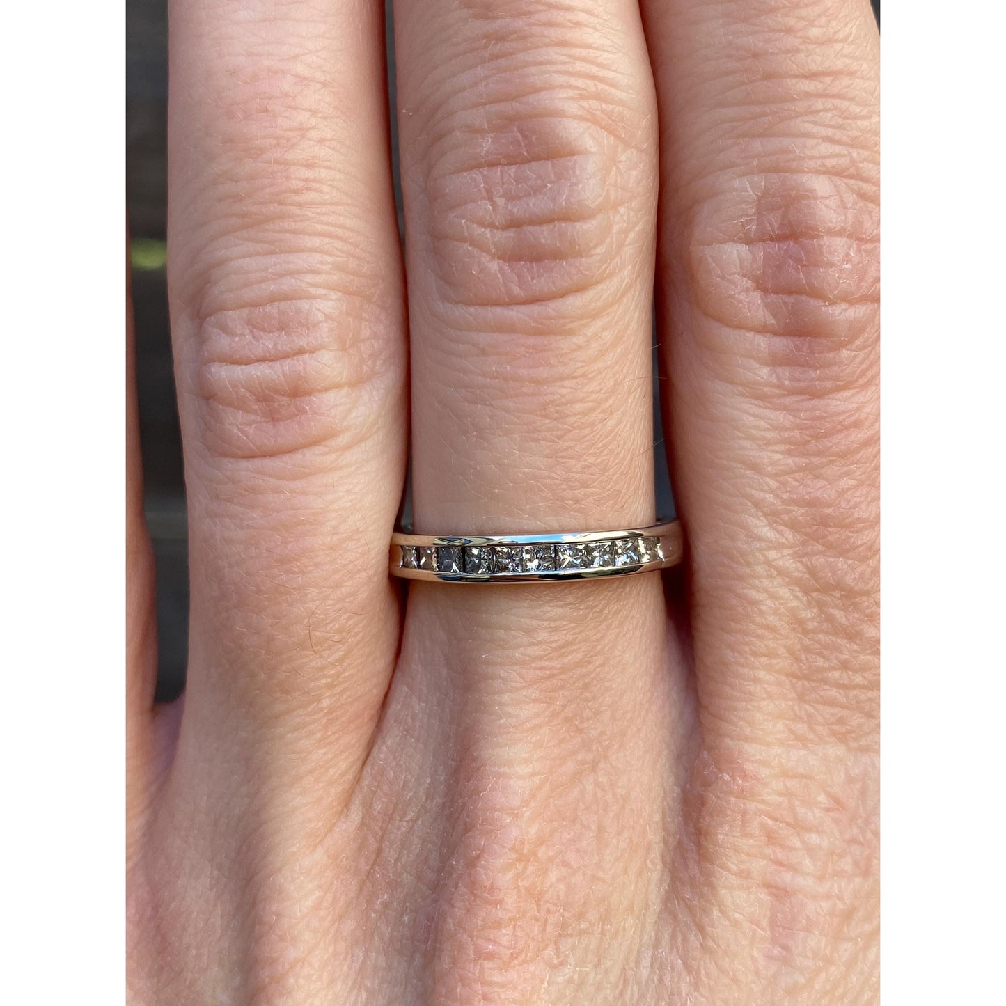 Vintage Solid 14k White Gold Diamond Ring Band - Size 7.5