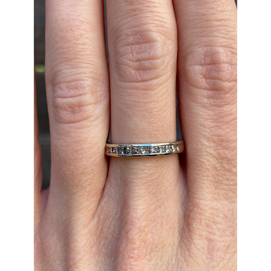 Vintage Solid 14k White Gold Diamond Ring Band - Size 7.5