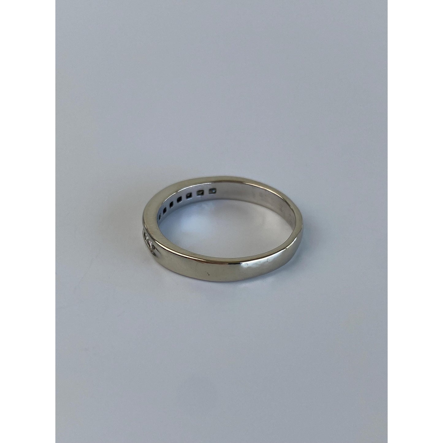 Vintage Solid 14k White Gold Diamond Ring Band - Size 7.5