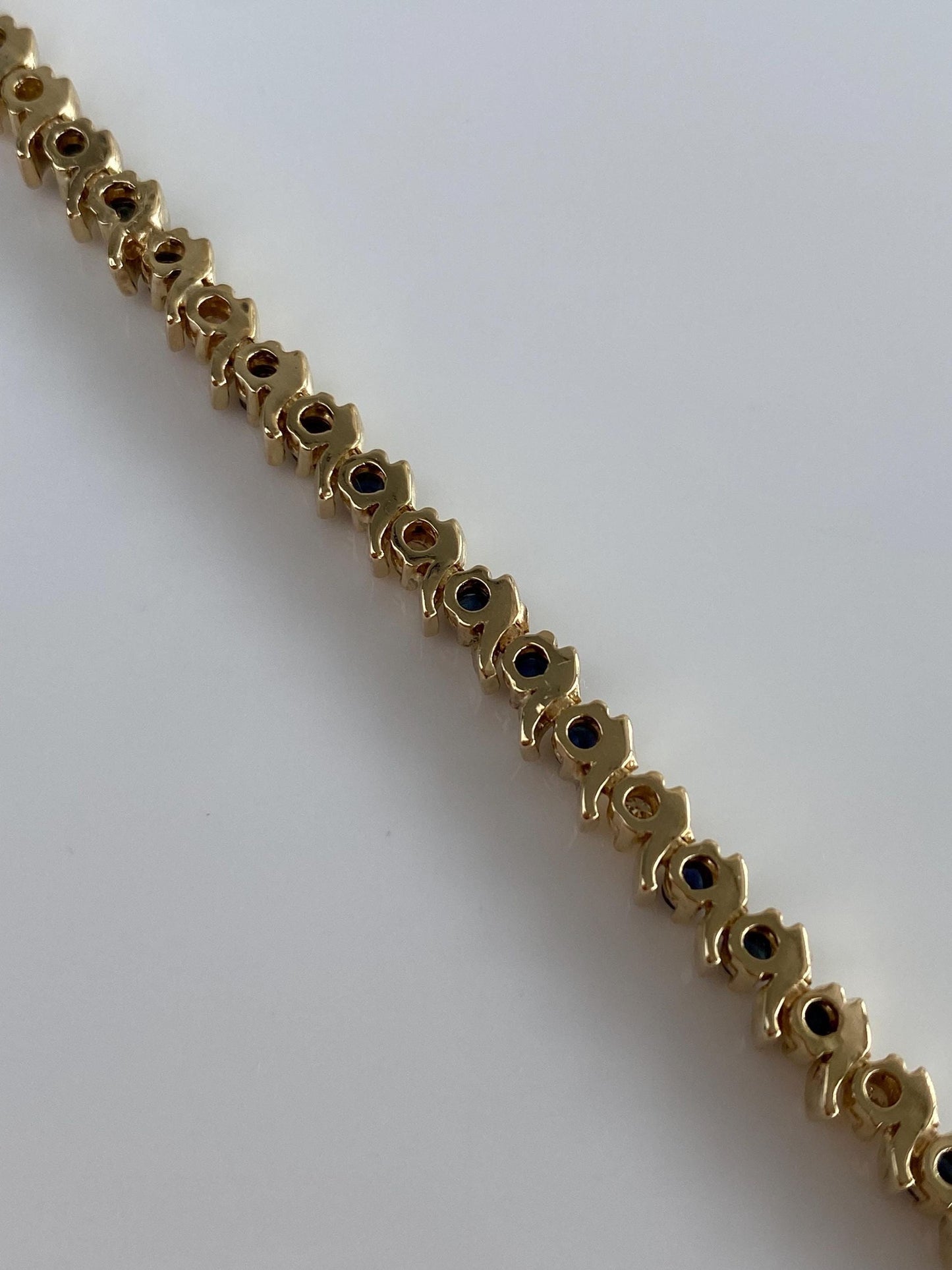 Solid 14k Yellow Gold Diamond Blue Sapphire Link Bracelet - 7 inches