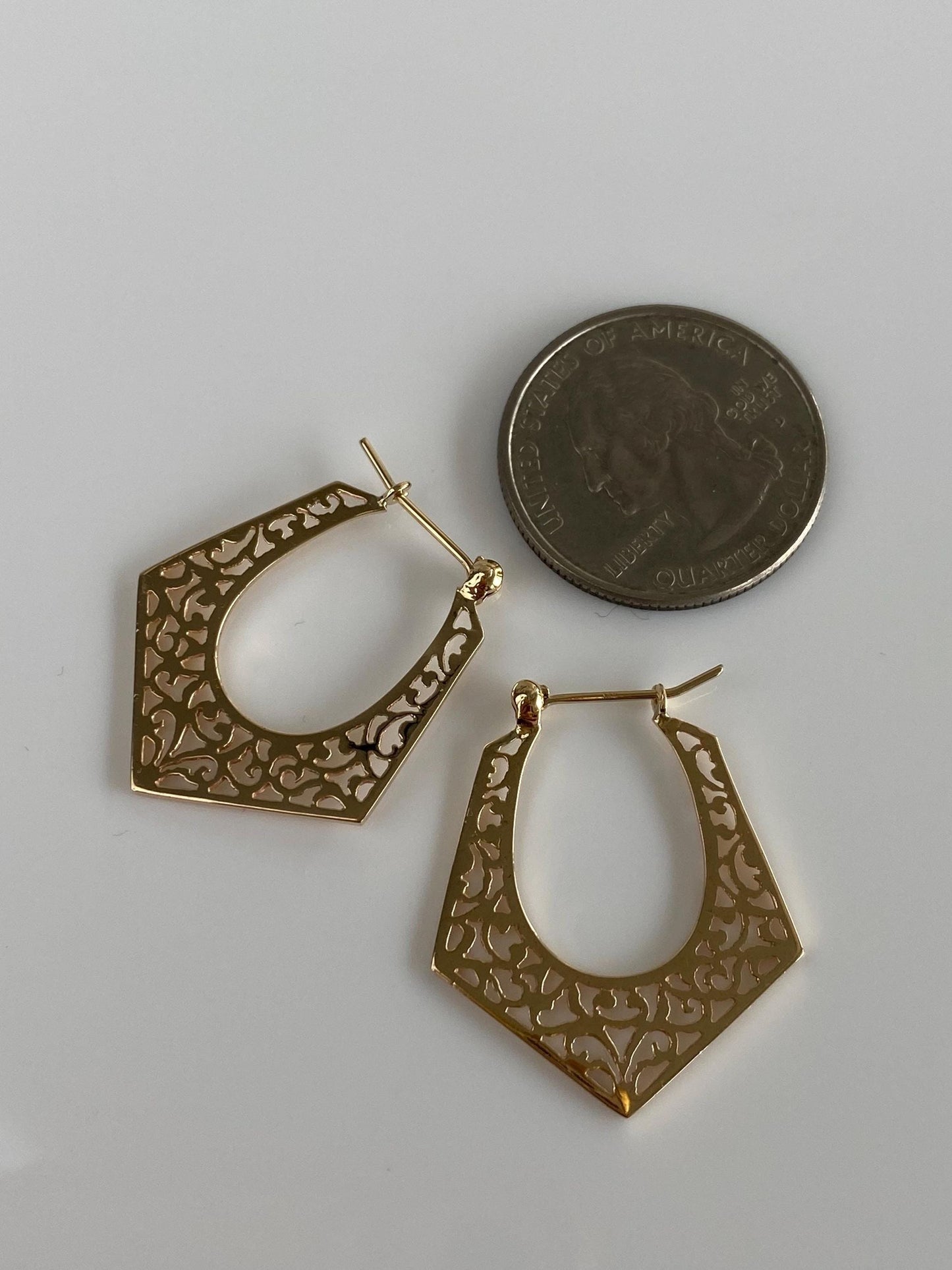 Vintage Solid 14k Yellow Gold Open Work Chevron Hoop Earrings