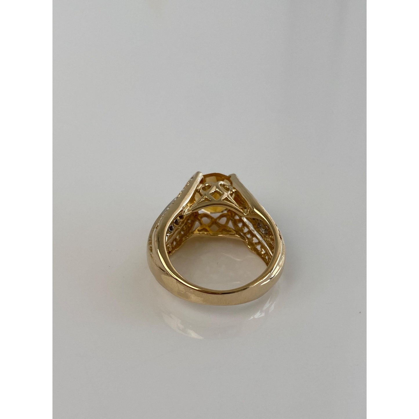 Vintage Solid 14k Yellow Gold Diamond Citrine Ring - Size 6.75