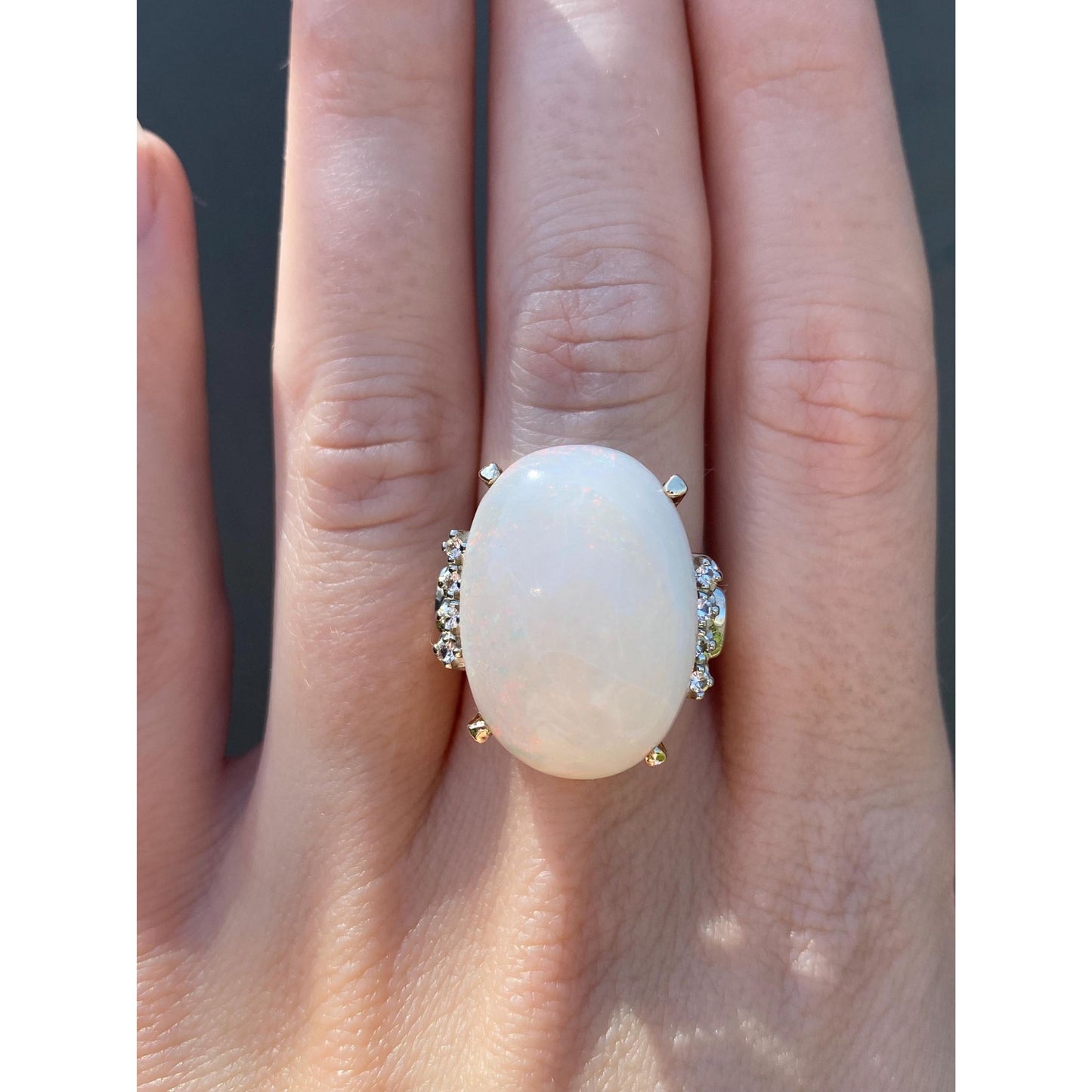Vintage Solid 10k Yellow Gold Opal Clear Quartz Ring - Size 5.5