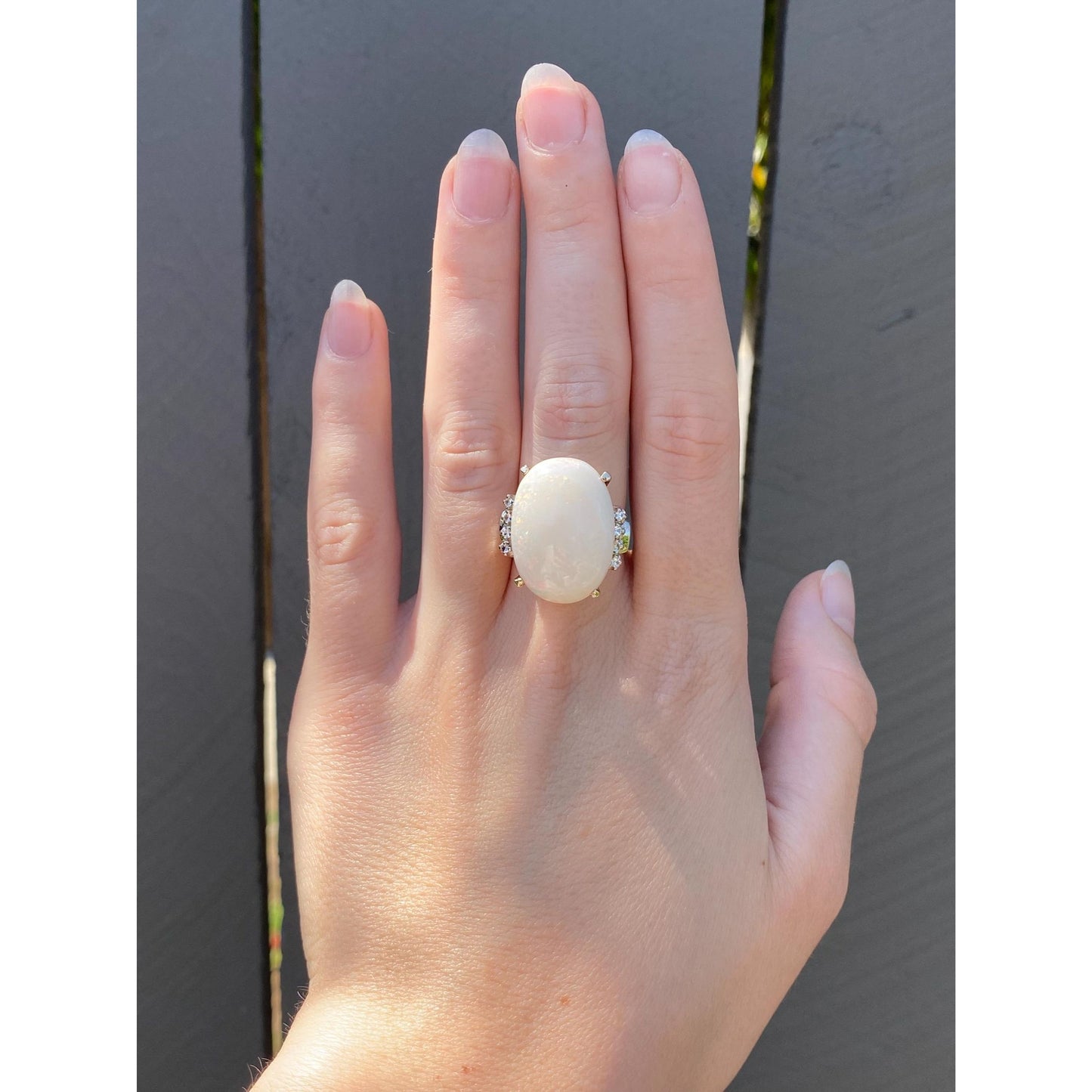 Vintage Solid 10k Yellow Gold Opal Clear Quartz Ring - Size 5.5