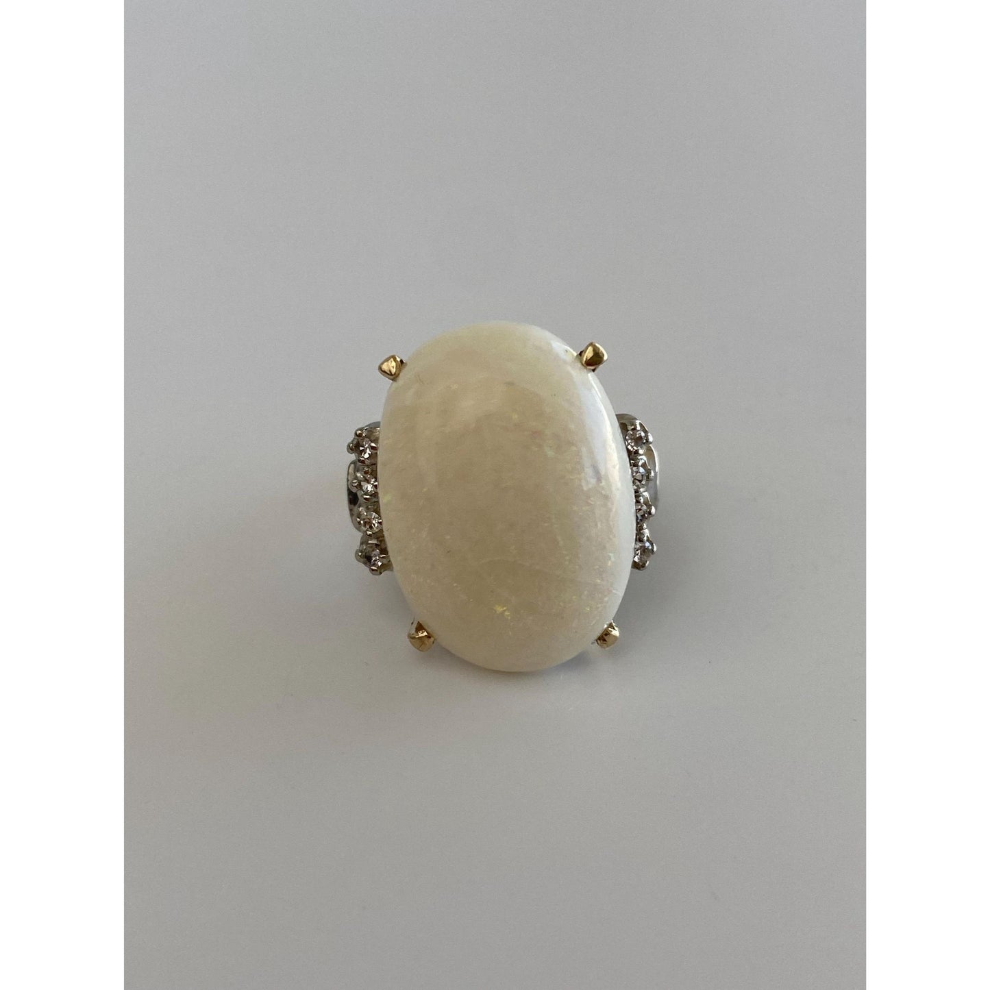 Vintage Solid 10k Yellow Gold Opal Clear Quartz Ring - Size 5.5