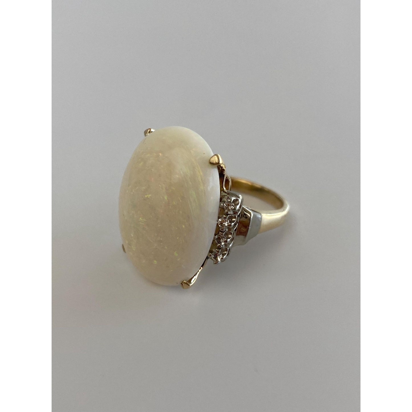Vintage Solid 10k Yellow Gold Opal Clear Quartz Ring - Size 5.5