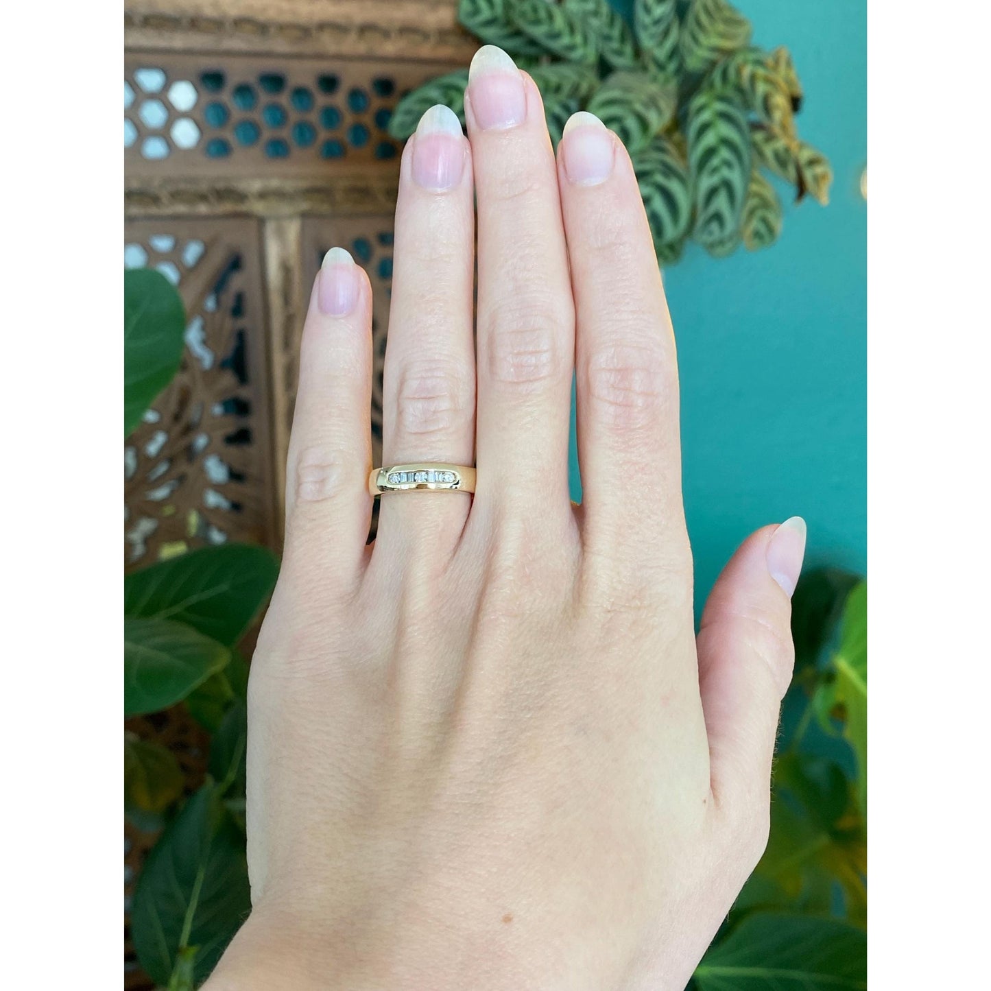 Vintage Solid 14k Yellow Gold Round & Baguette Diamond Ring Band - Size 5.25