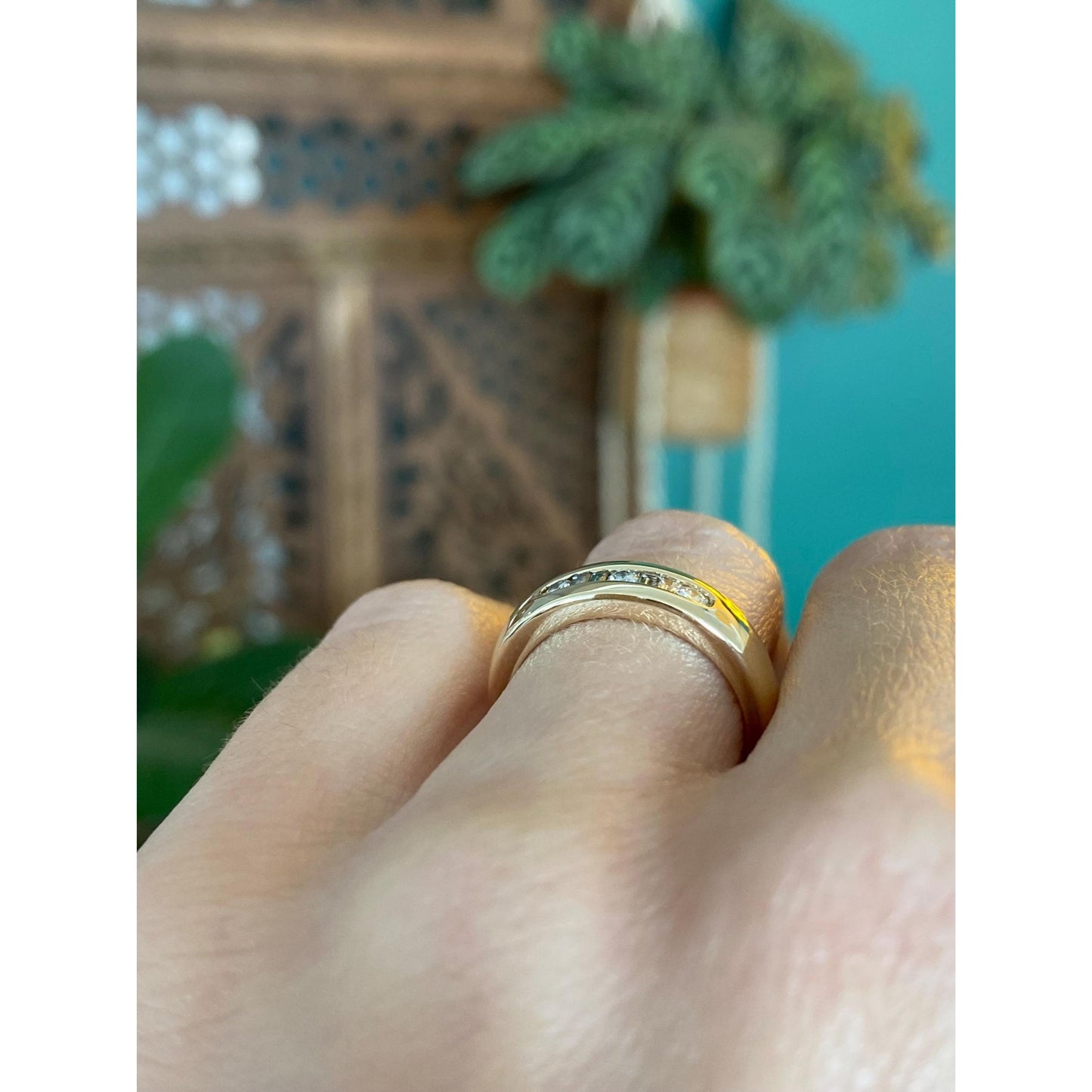 Vintage Solid 14k Yellow Gold Round & Baguette Diamond Ring Band - Size 5.25