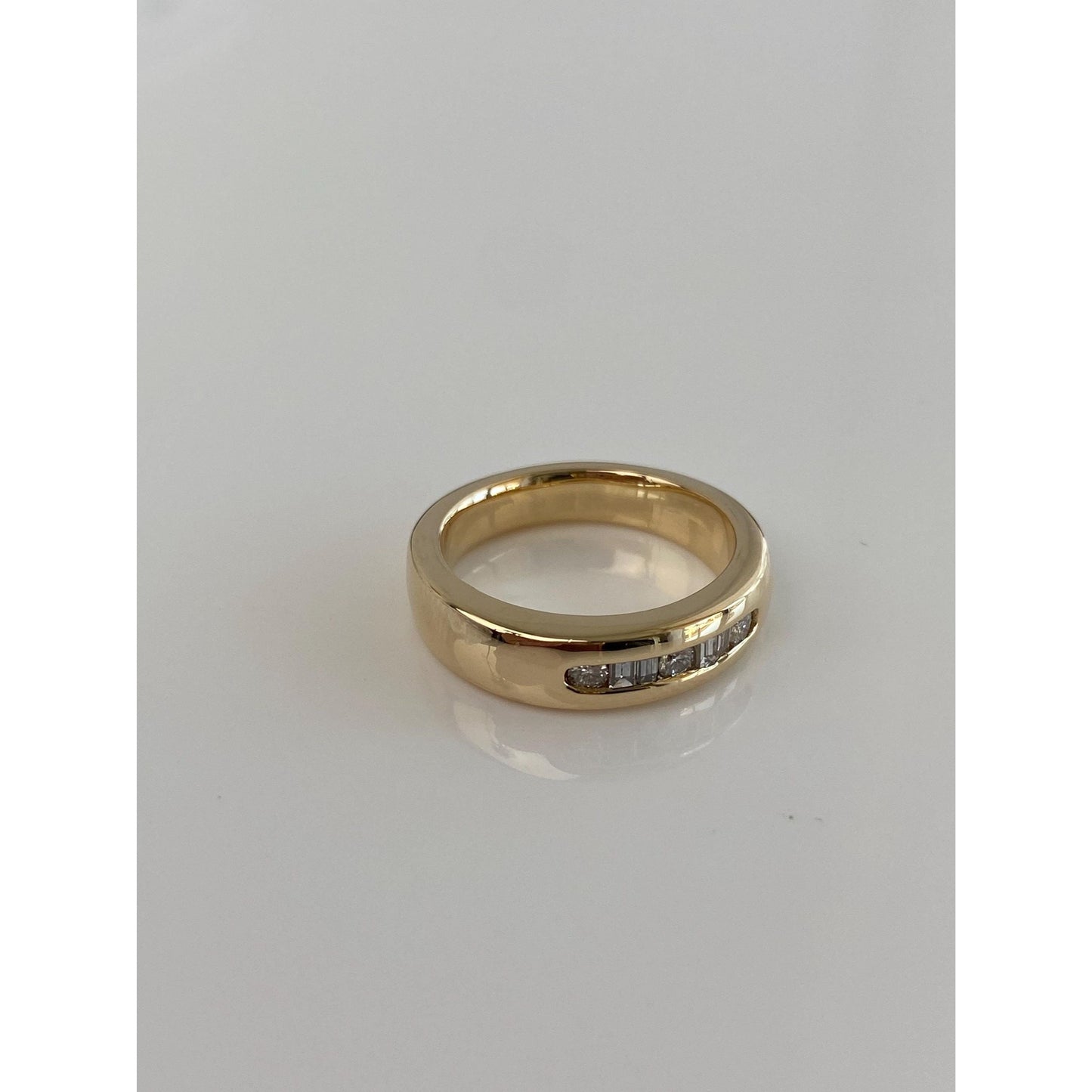 Vintage Solid 14k Yellow Gold Round & Baguette Diamond Ring Band - Size 5.25