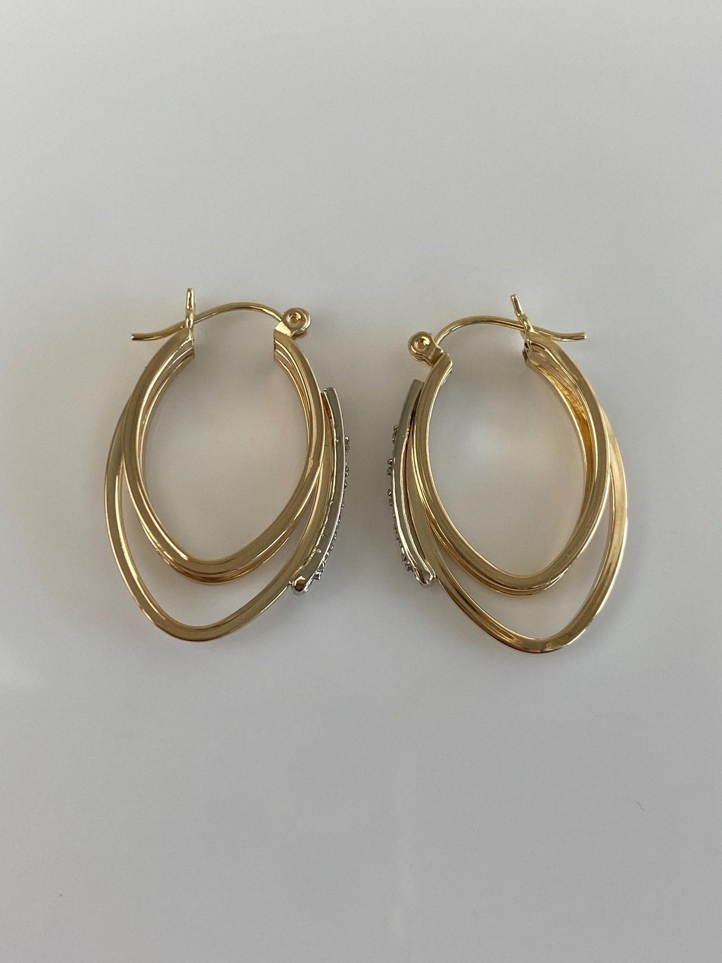 Vintage 14k White & Yellow Gold Diamond Hoop Earrings