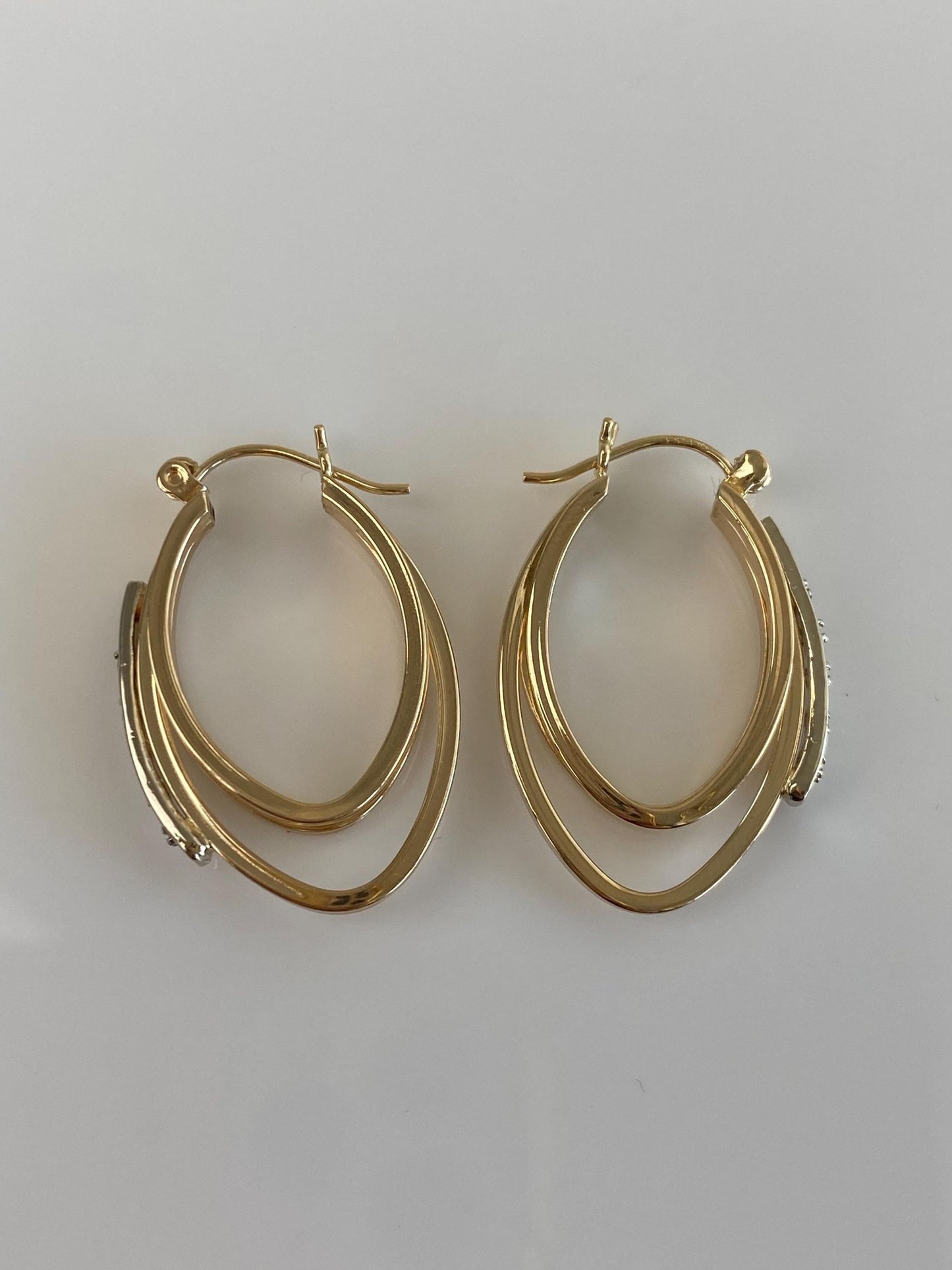 Vintage 14k White & Yellow Gold Diamond Hoop Earrings