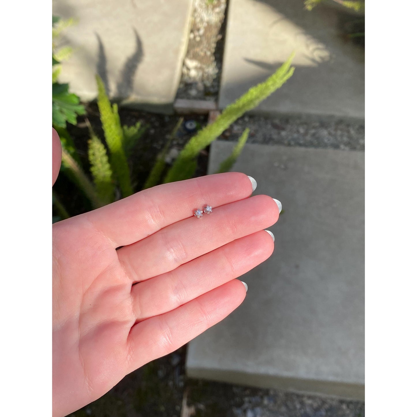 Vintage Solid 14k White Gold Clear Sapphire Studs