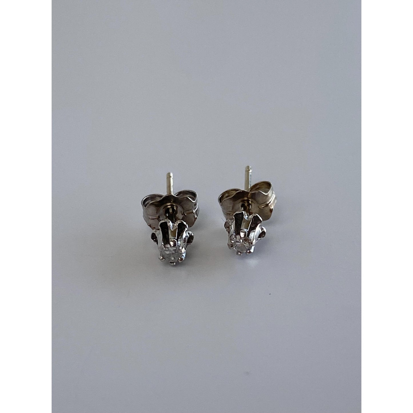 Vintage Solid 14k White Gold Clear Sapphire Studs