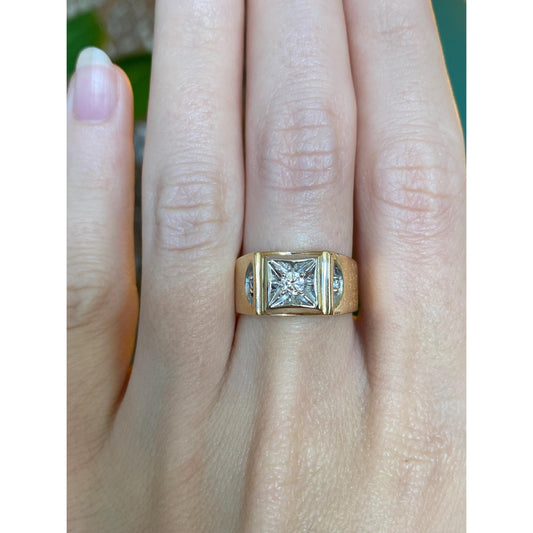 Vintage Solid 14k White & Yellow Gold Diamond Ring Band - Size 6.25