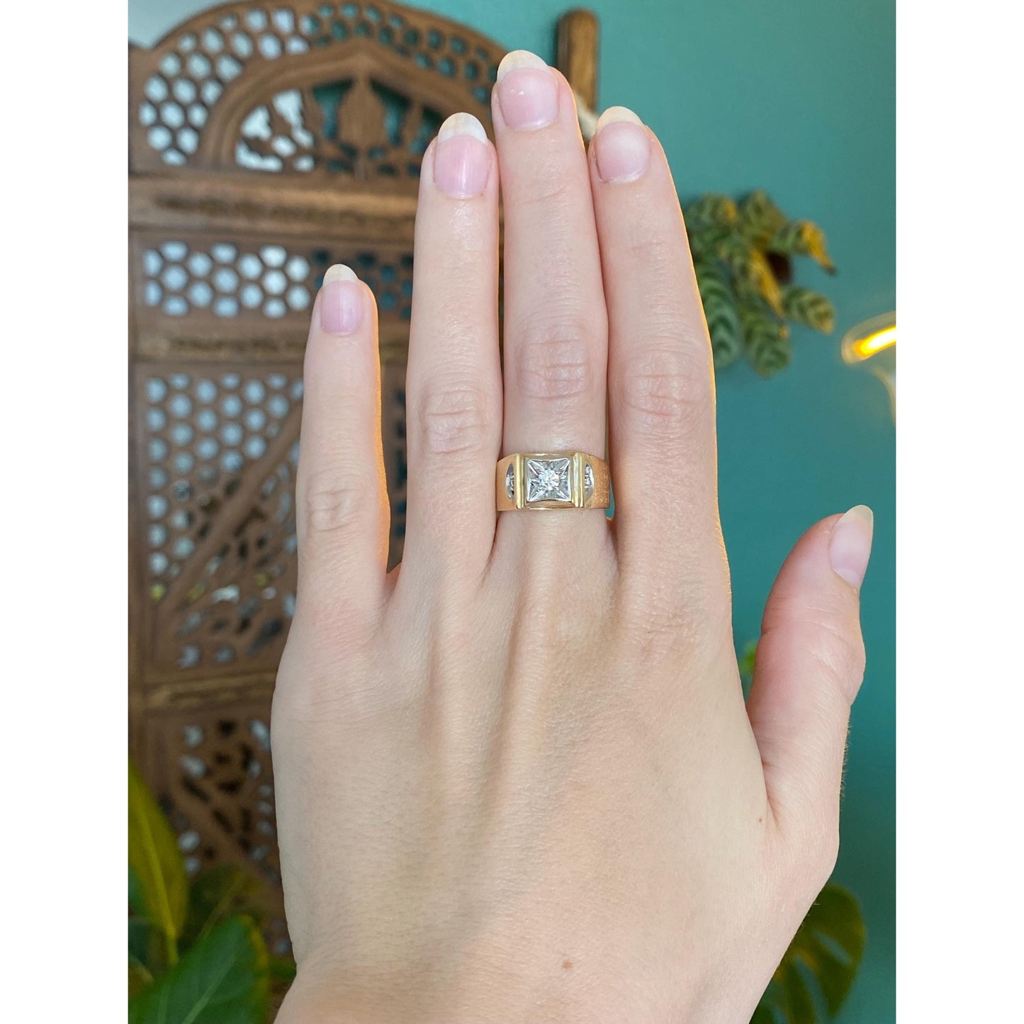 Vintage Solid 14k White & Yellow Gold Diamond Ring Band - Size 6.25