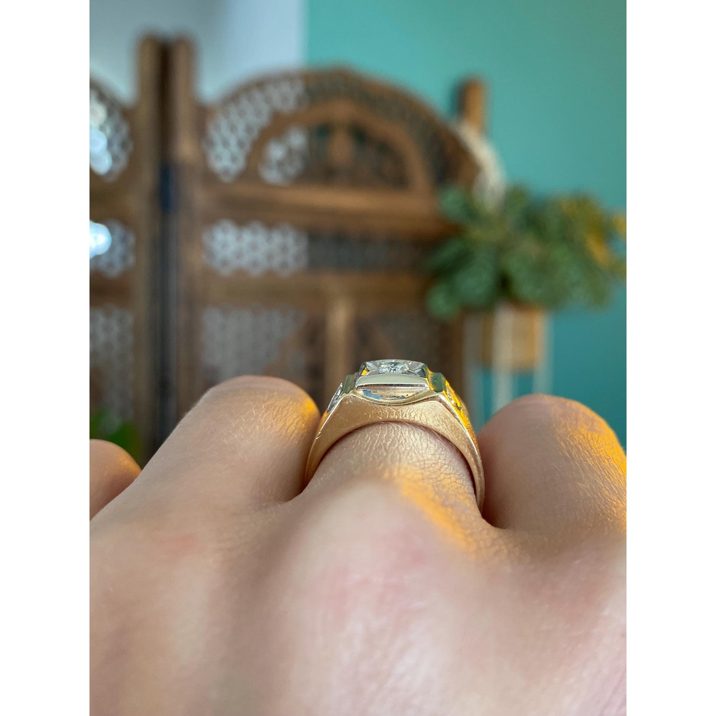 Vintage Solid 14k White & Yellow Gold Diamond Ring Band - Size 6.25