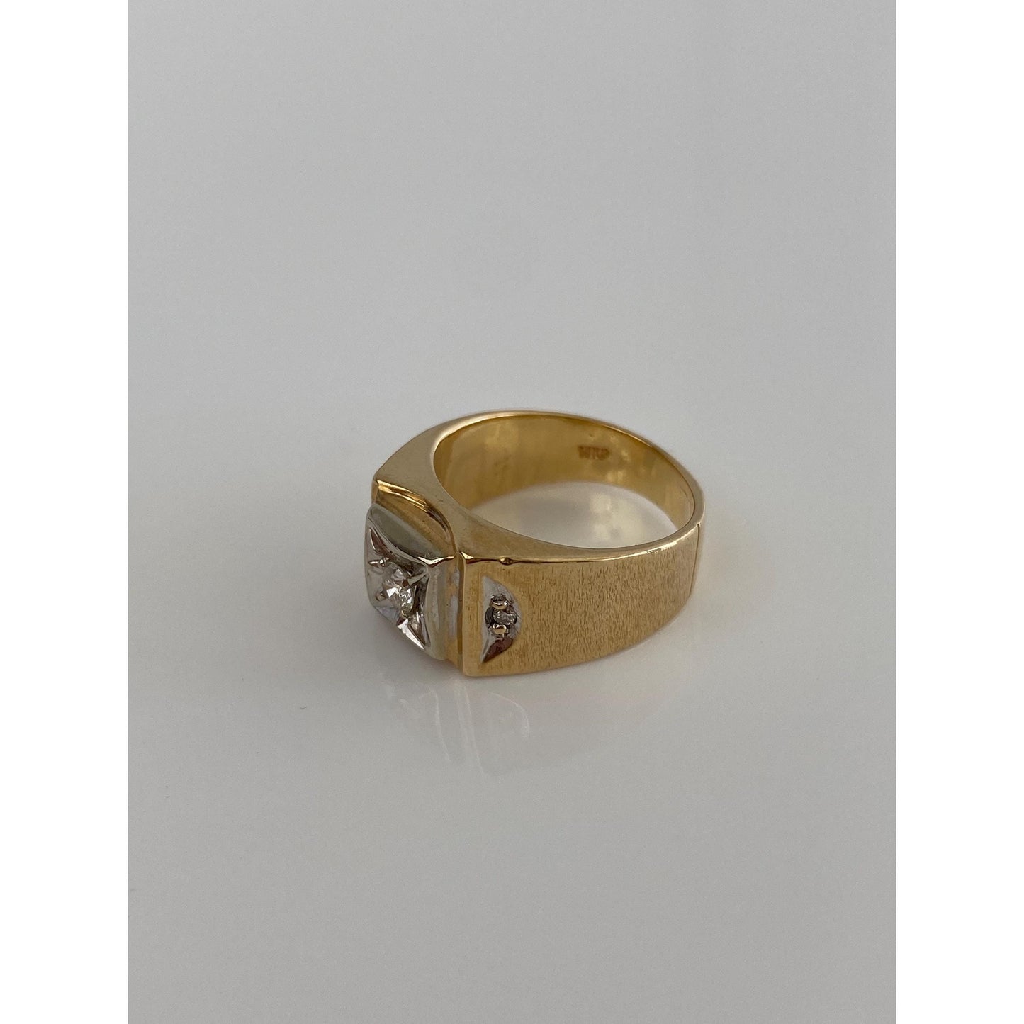 Vintage Solid 14k White & Yellow Gold Diamond Ring Band - Size 6.25