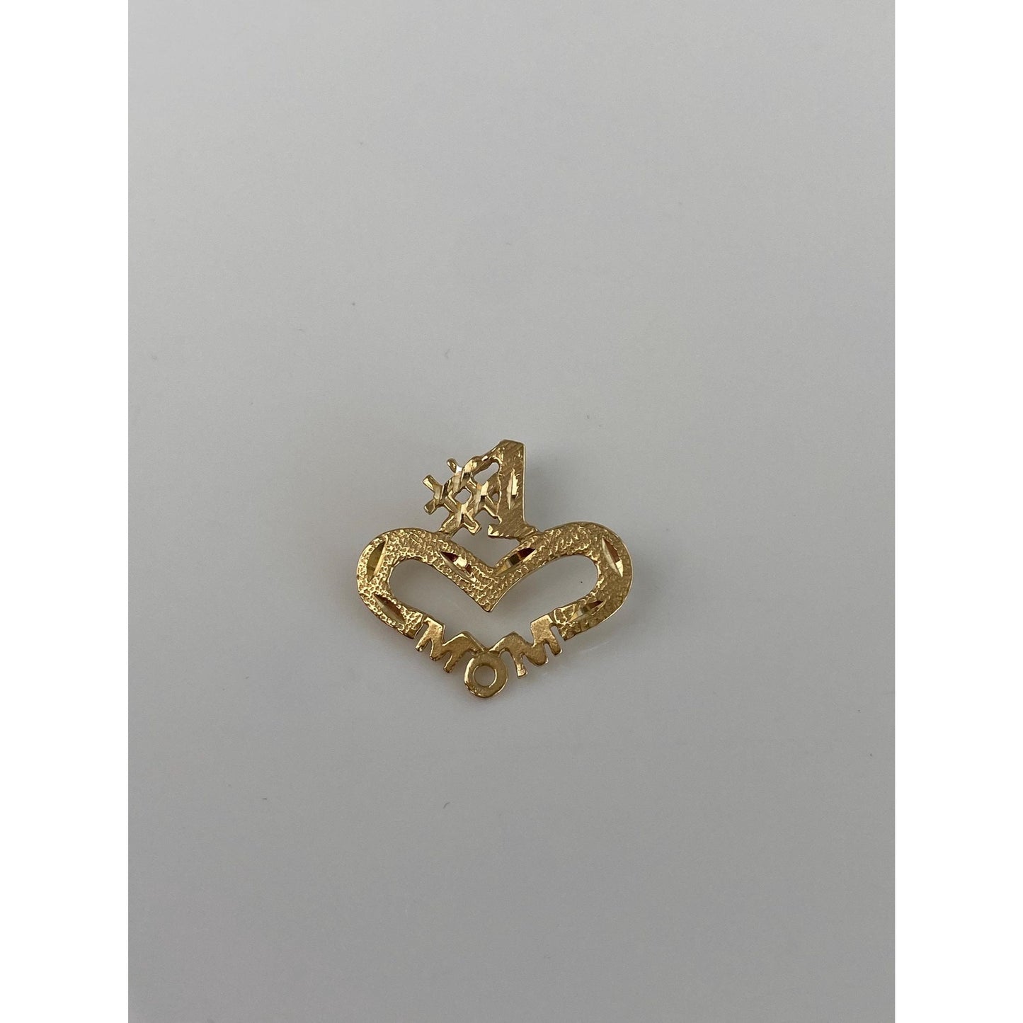 Vintage Solid 14k Yellow Gold Diamond Cut #1 Mom Heart Charm