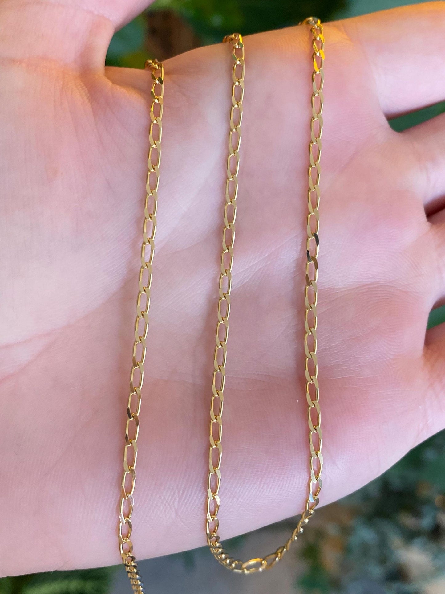Vintage Solid 14k Yellow Gold Elongated Curb Chain Necklace - 17.75 inches
