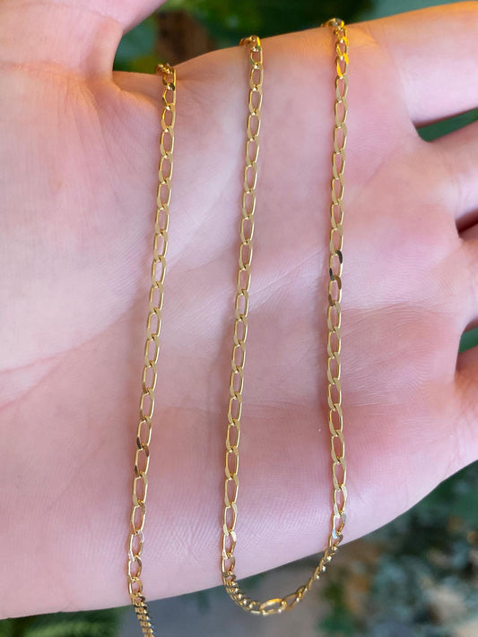 Vintage Solid 14k Yellow Gold Elongated Curb Chain Necklace - 17.75 inches