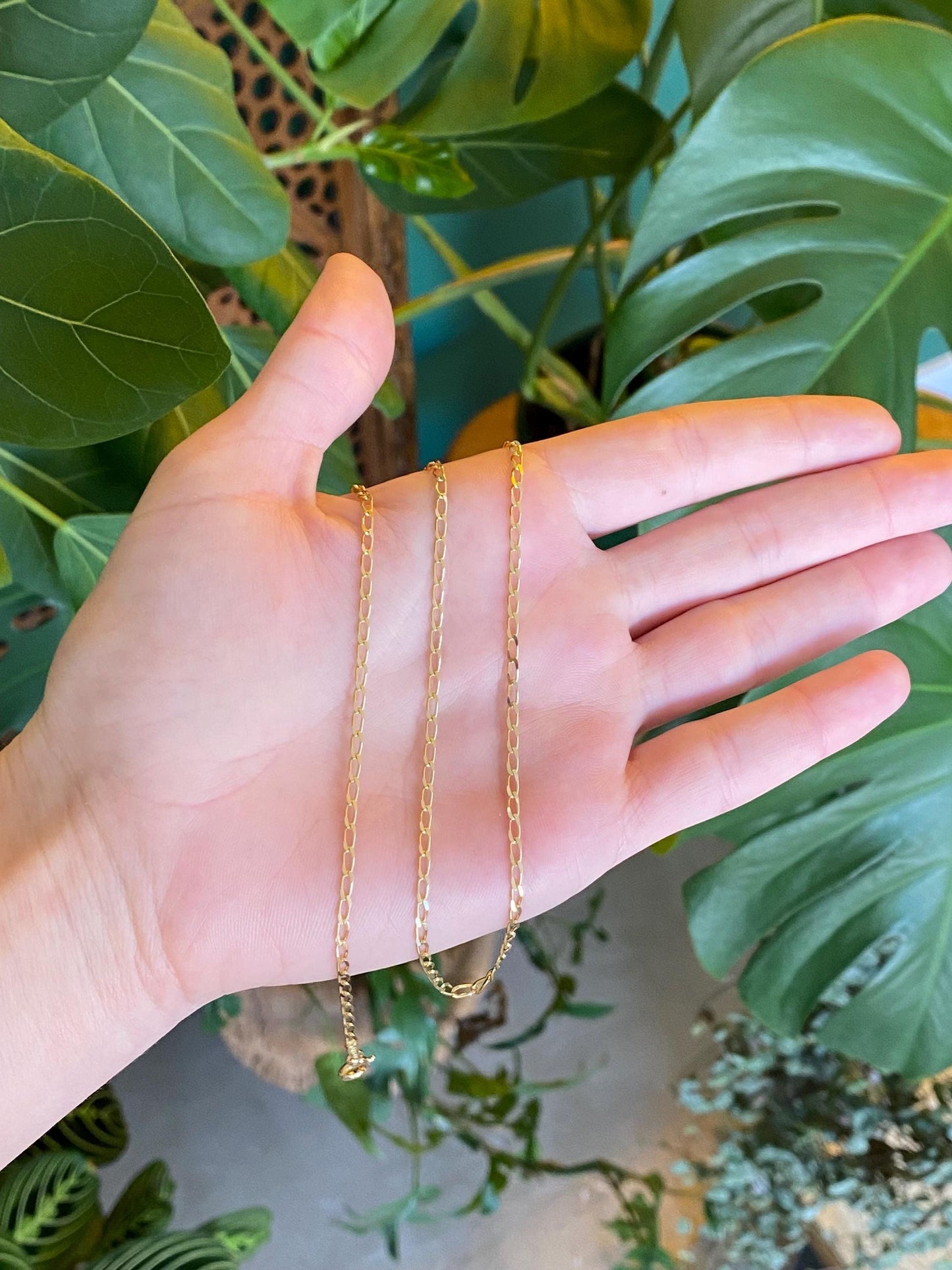 Vintage Solid 14k Yellow Gold Elongated Curb Chain Necklace - 17.75 inches