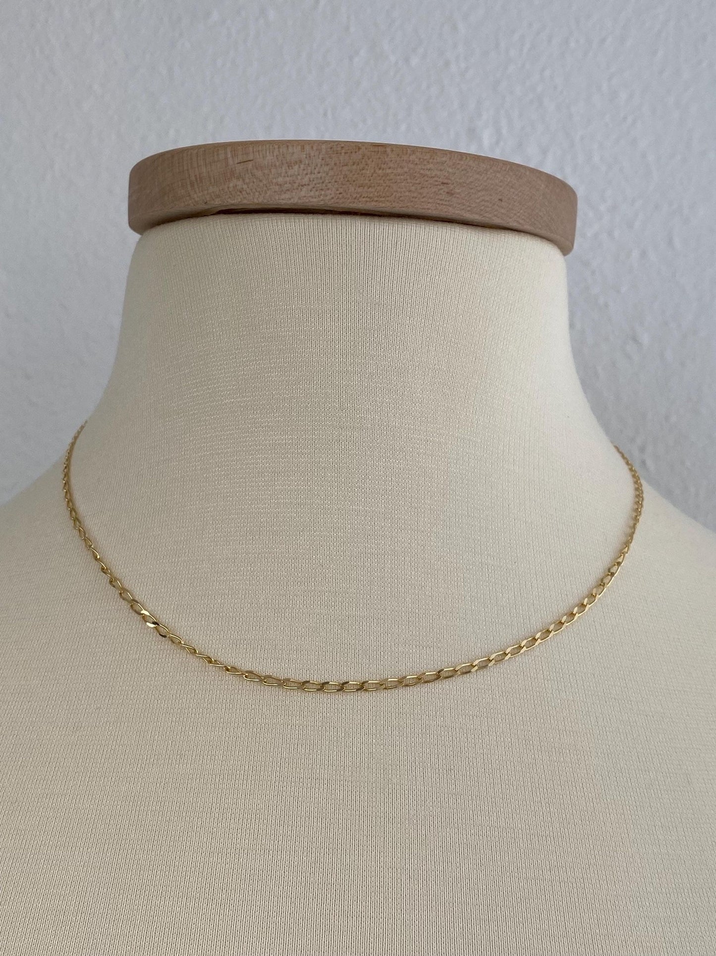 Vintage Solid 14k Yellow Gold Elongated Curb Chain Necklace - 17.75 inches