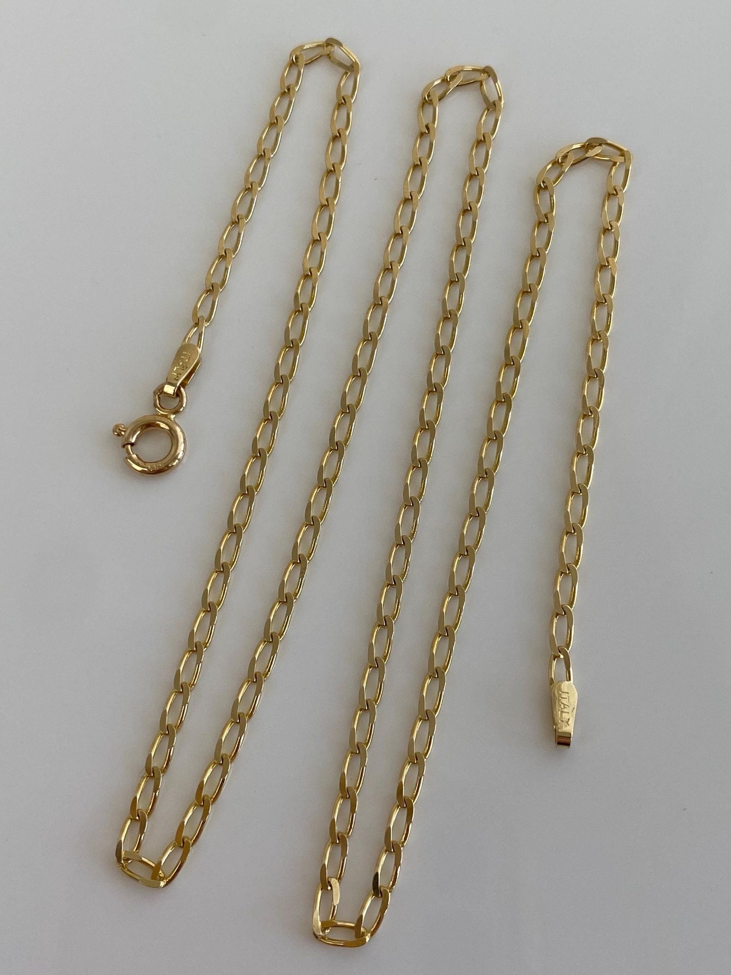 Vintage Solid 14k Yellow Gold Elongated Curb Chain Necklace - 17.75 inches