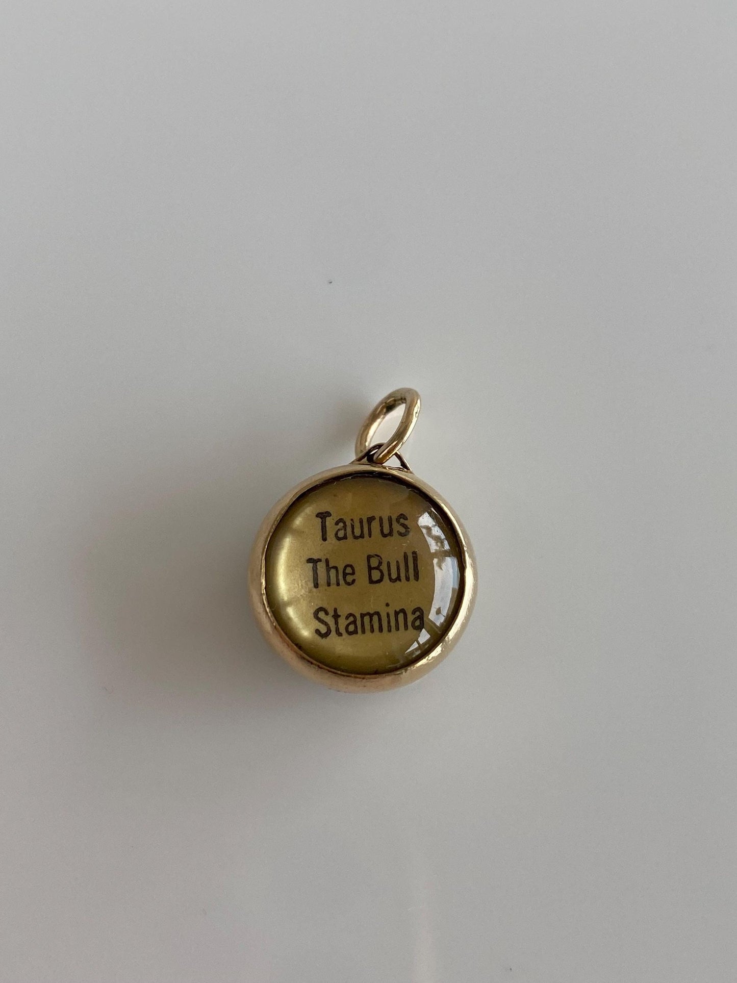 Vintage Solid 14k Yellow Gold Enamel Glass Cabochon Taurus Charm