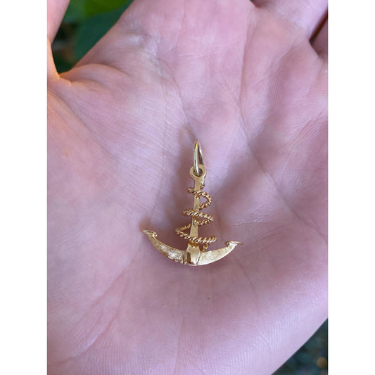 Vintage Solid 18k Yellow Gold Anchor Rope Charm