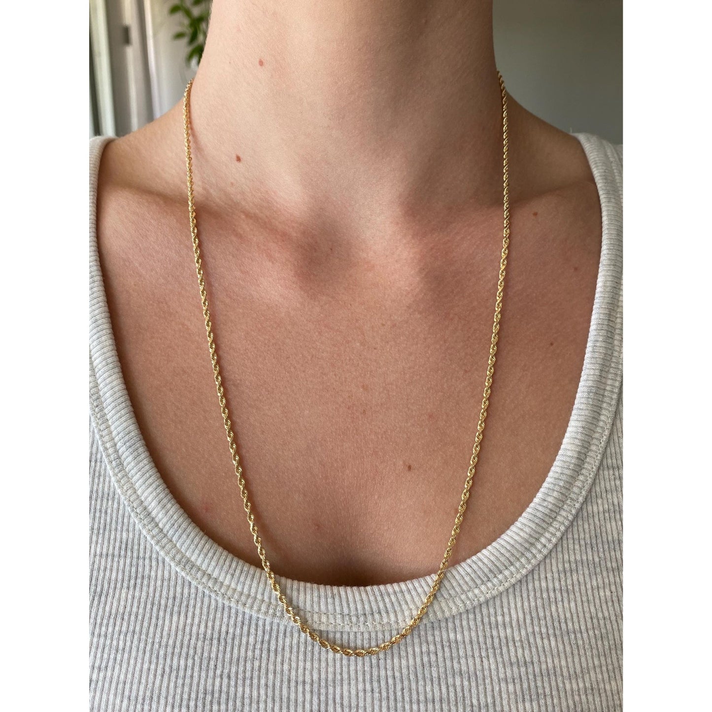 Vintage Solid 14k Yellow Gold Rope Chain Necklace - 24 inches