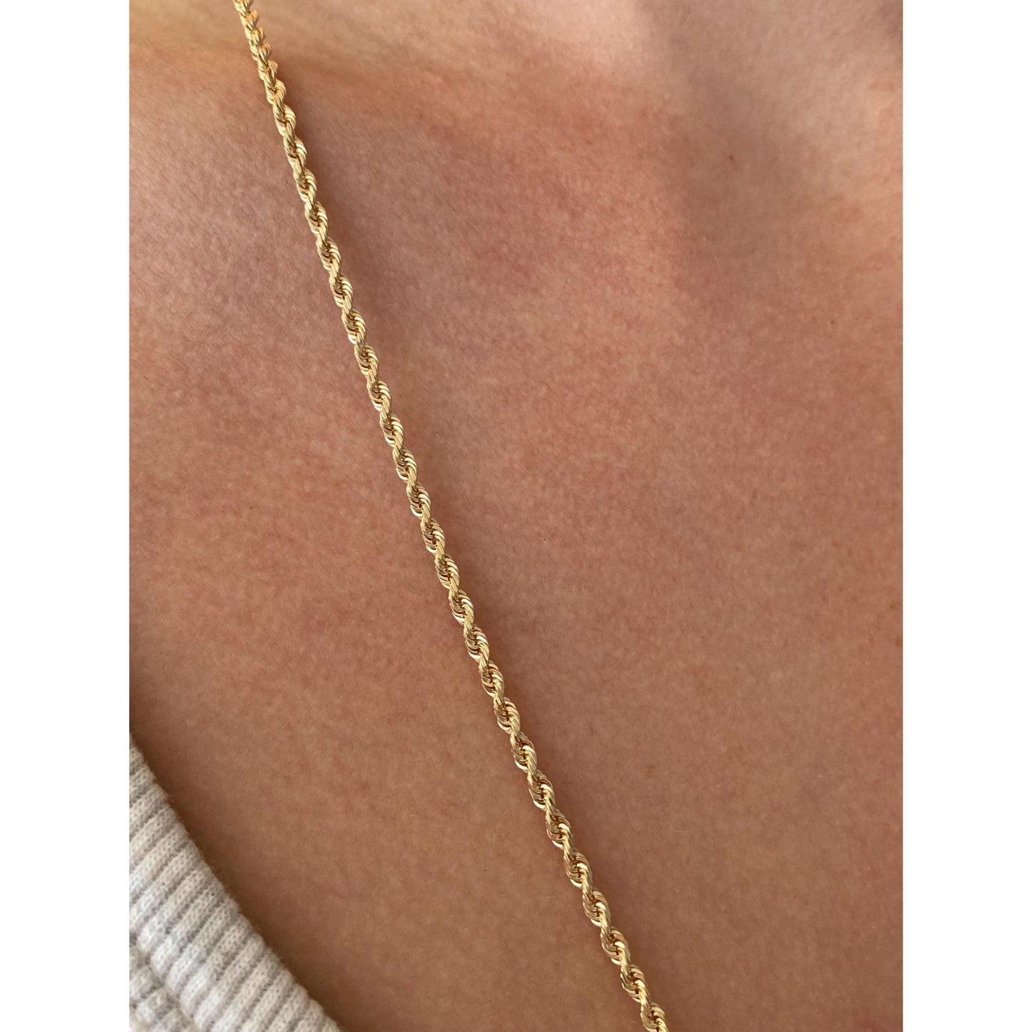 Vintage Solid 14k Yellow Gold Rope Chain Necklace - 24 inches