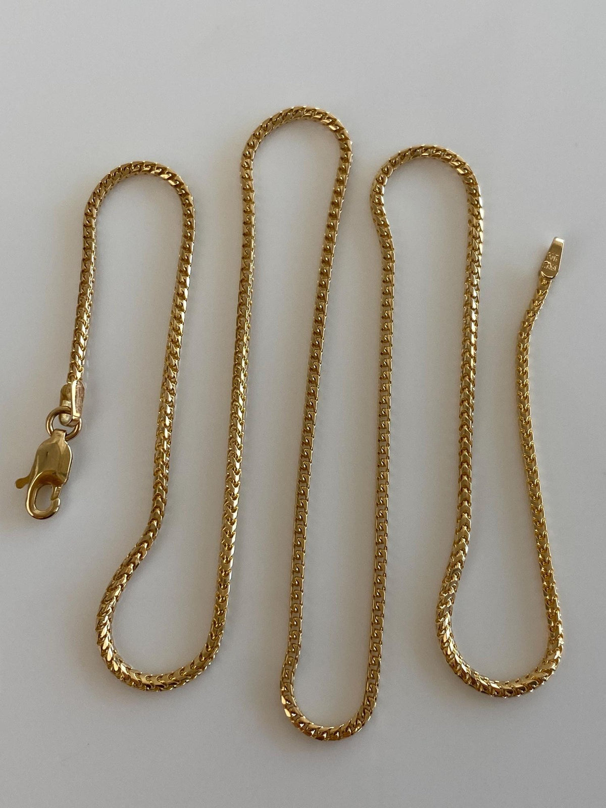 Solid 14k Yellow Gold Square Wheat Franco Chain Necklace - 18.25 inches