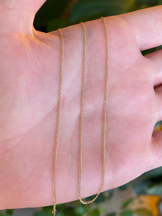 Vintage Solid 14k Yellow Gold Dainty Curb Chain Necklace - 16 inches