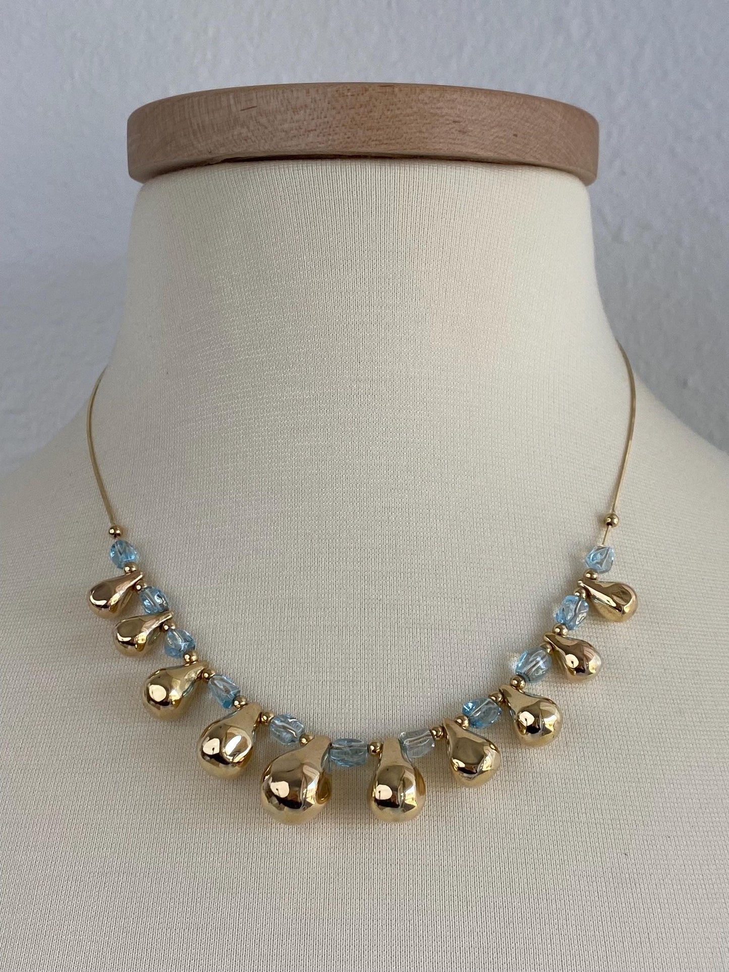 Vintage 18k Yellow Gold Topaz Bead Teardrop Square Snake Chain Necklace - 18.25 inches