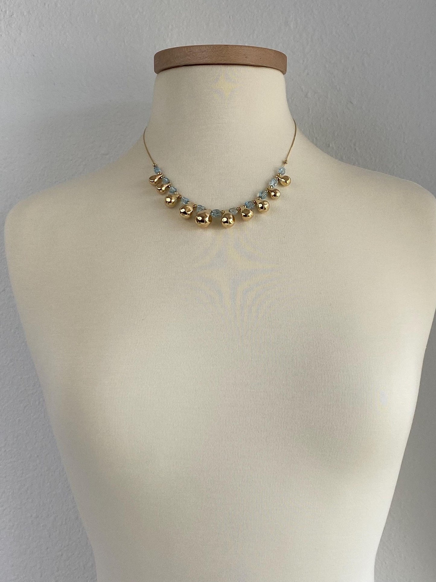 Vintage 18k Yellow Gold Topaz Bead Teardrop Square Snake Chain Necklace - 18.25 inches