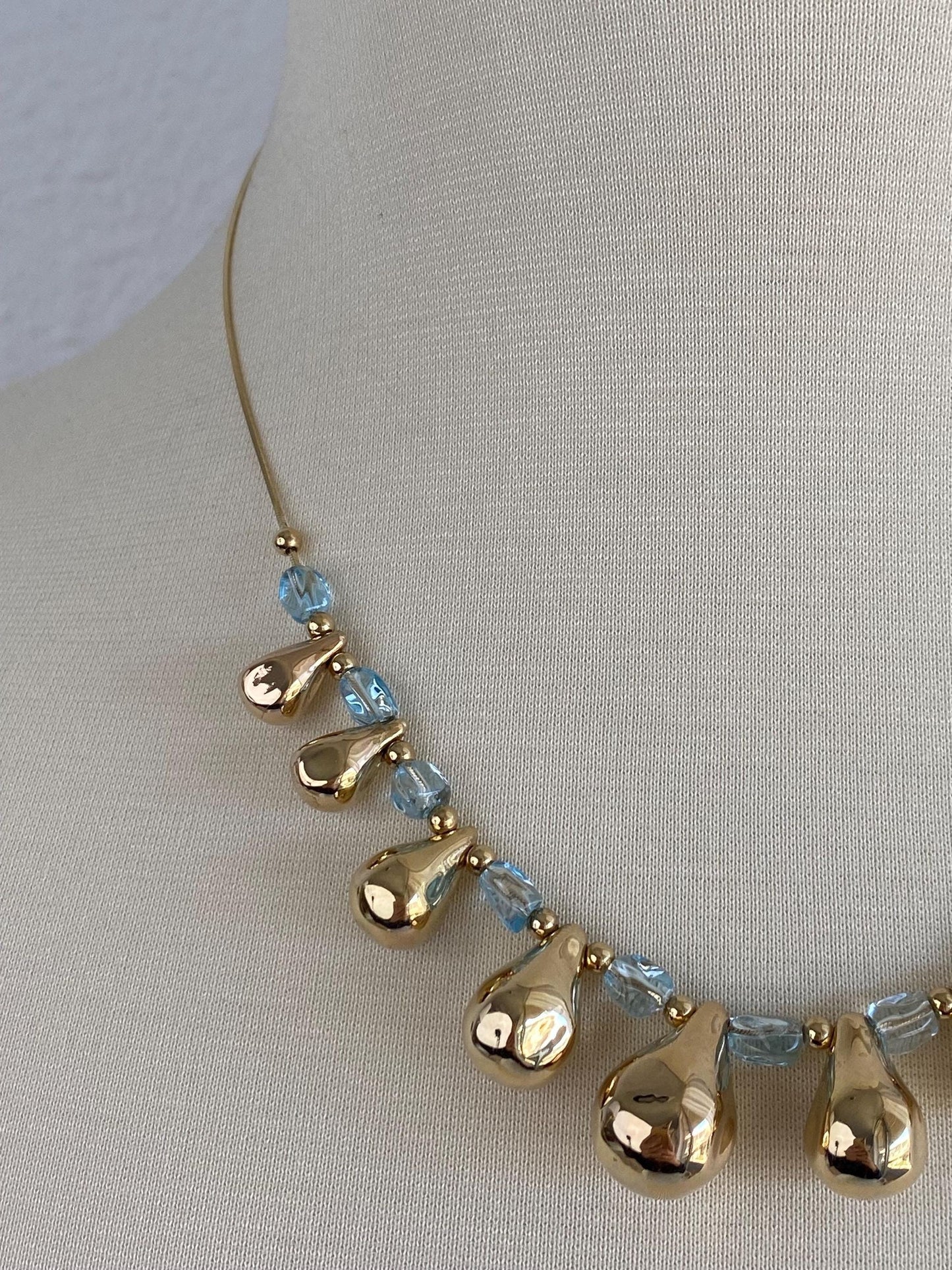 Vintage 18k Yellow Gold Topaz Bead Teardrop Square Snake Chain Necklace - 18.25 inches